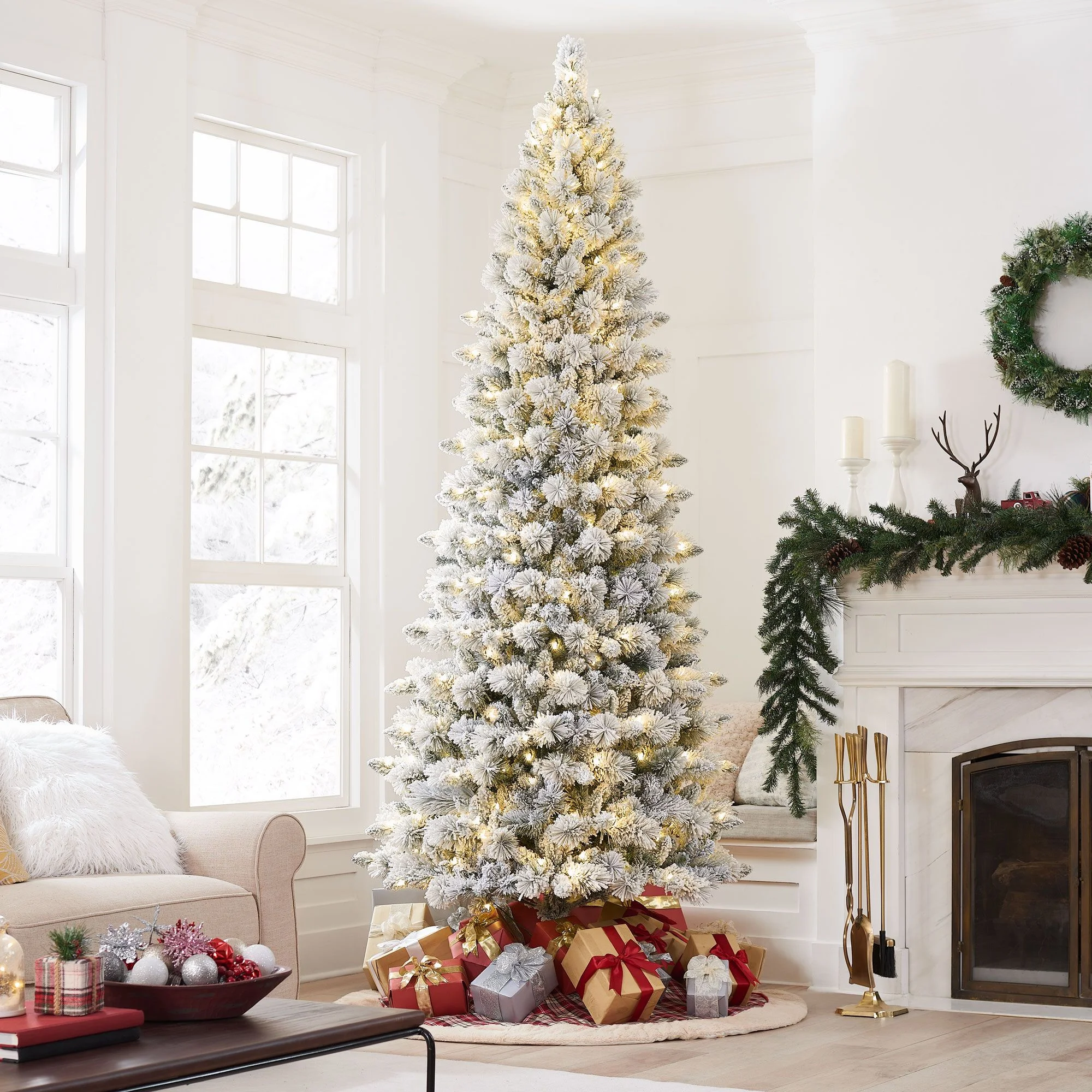 9 ft Pre-Lit Flocked Tahoe Spruce Artificial Christmas Tree, Warm White LED Lights, by Holiday Time - Image 5