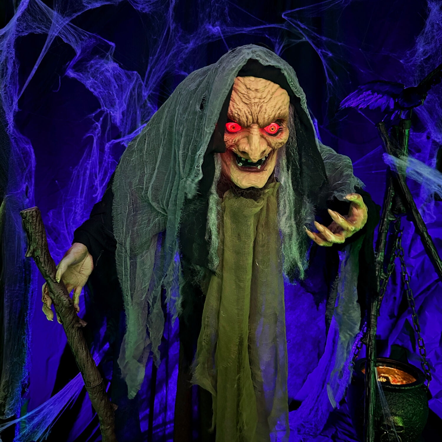 Haunted Hill Farm Life-Size 5.2 ft Poseable Witch with Lights and Sound, Indoor/Covered Outdoor Halloween Decoration, HHWITCH-13FLSA - Image 12