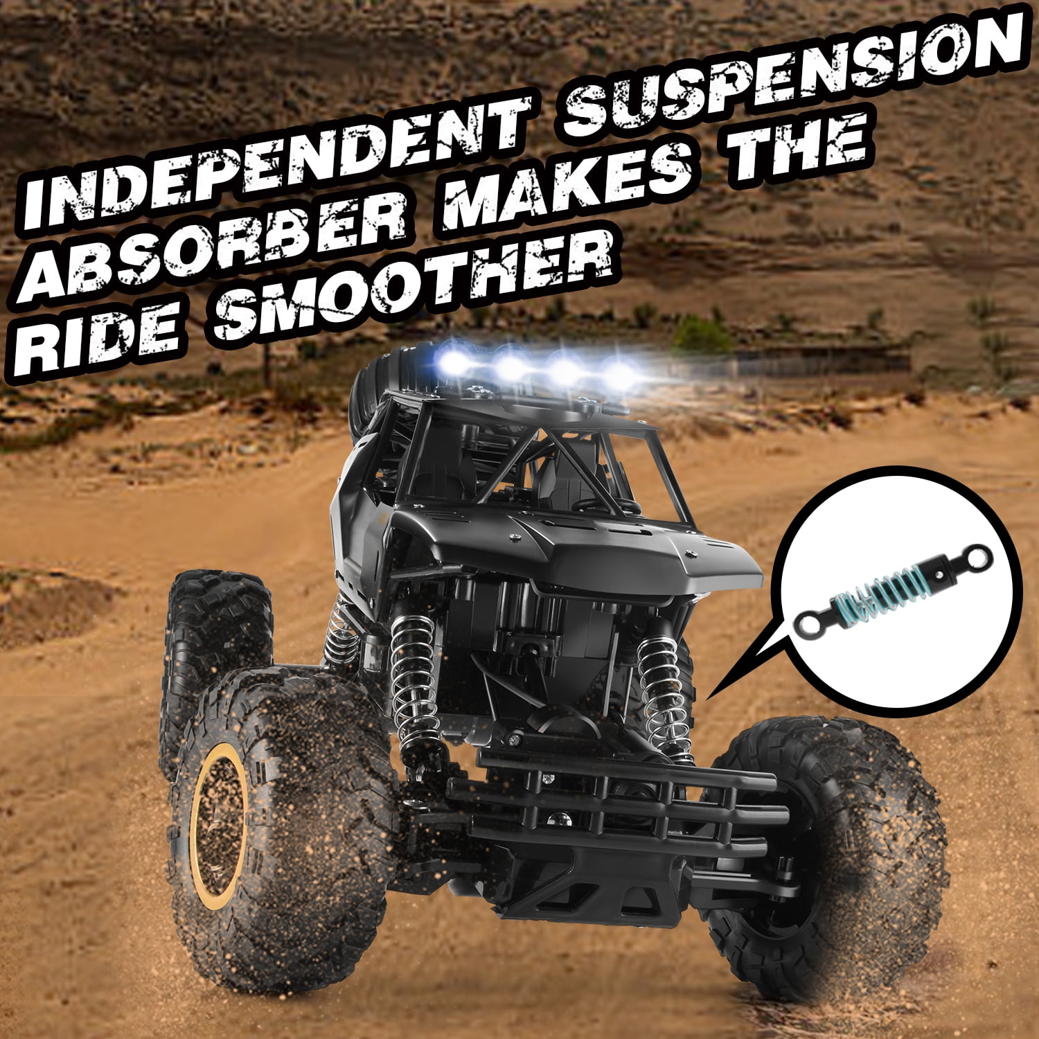 4DRC 1:12 Rc Car,off Road Truck Remote Control Car Metal Shell 2.4G 4WD Dual Motors, with 2 Batteries Black - Image 9