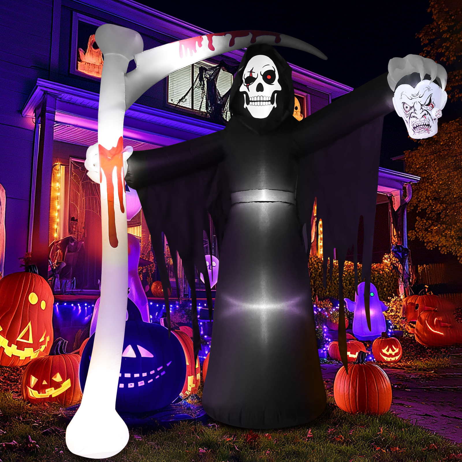 Bilivry 9ft Tall Giant Scary Halloween Inflatable Grim Reaper with Scythe, Blow up Reaper with Build-in LEDs for Halloween Outdoor Decorations, Yard Lawn Garden Holiday Party Decoration - Image 6