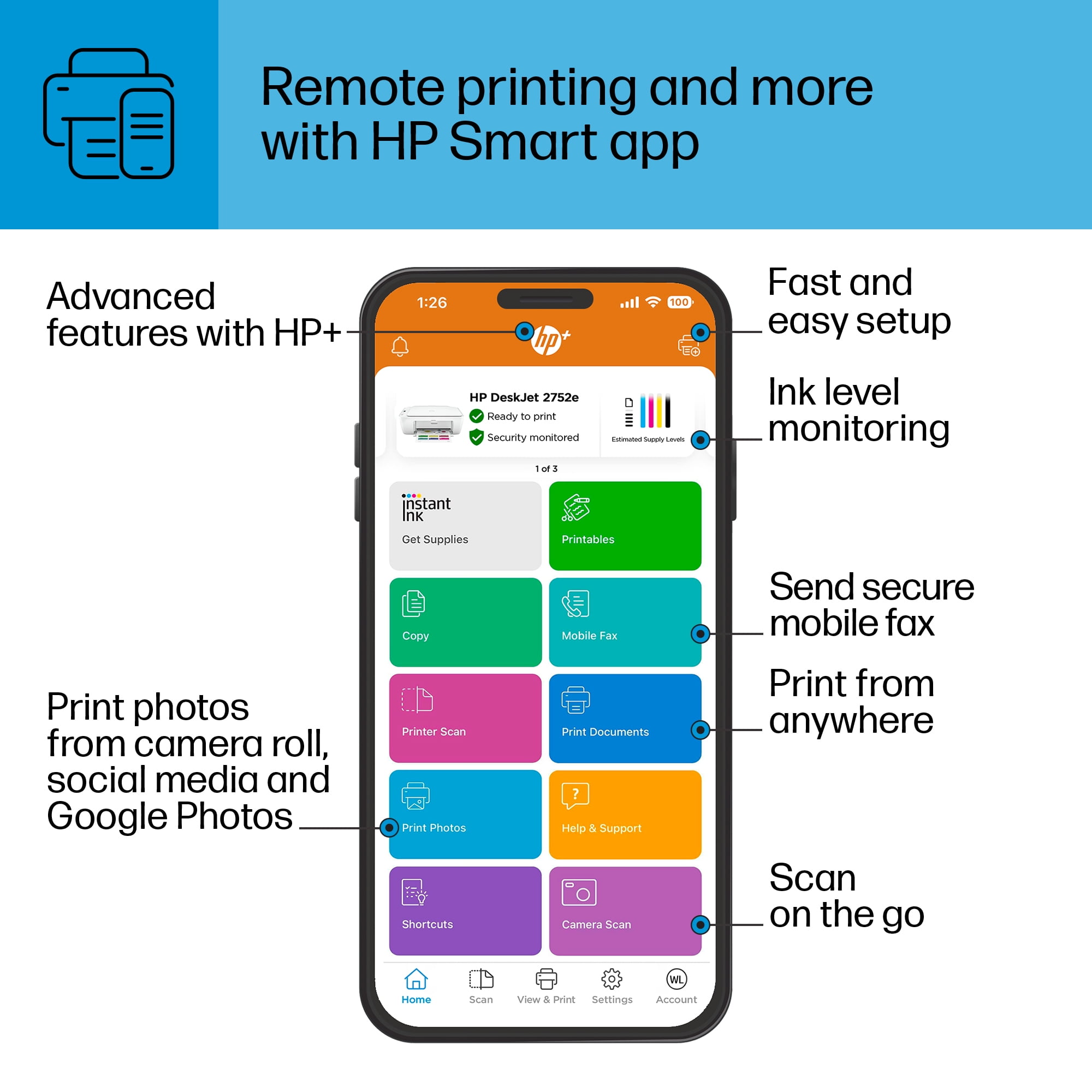 HP DeskJet 2752e All-in-One Wireless Color Inkjet Printer with 3 Months Free Ink Included with HP+ - Image 6