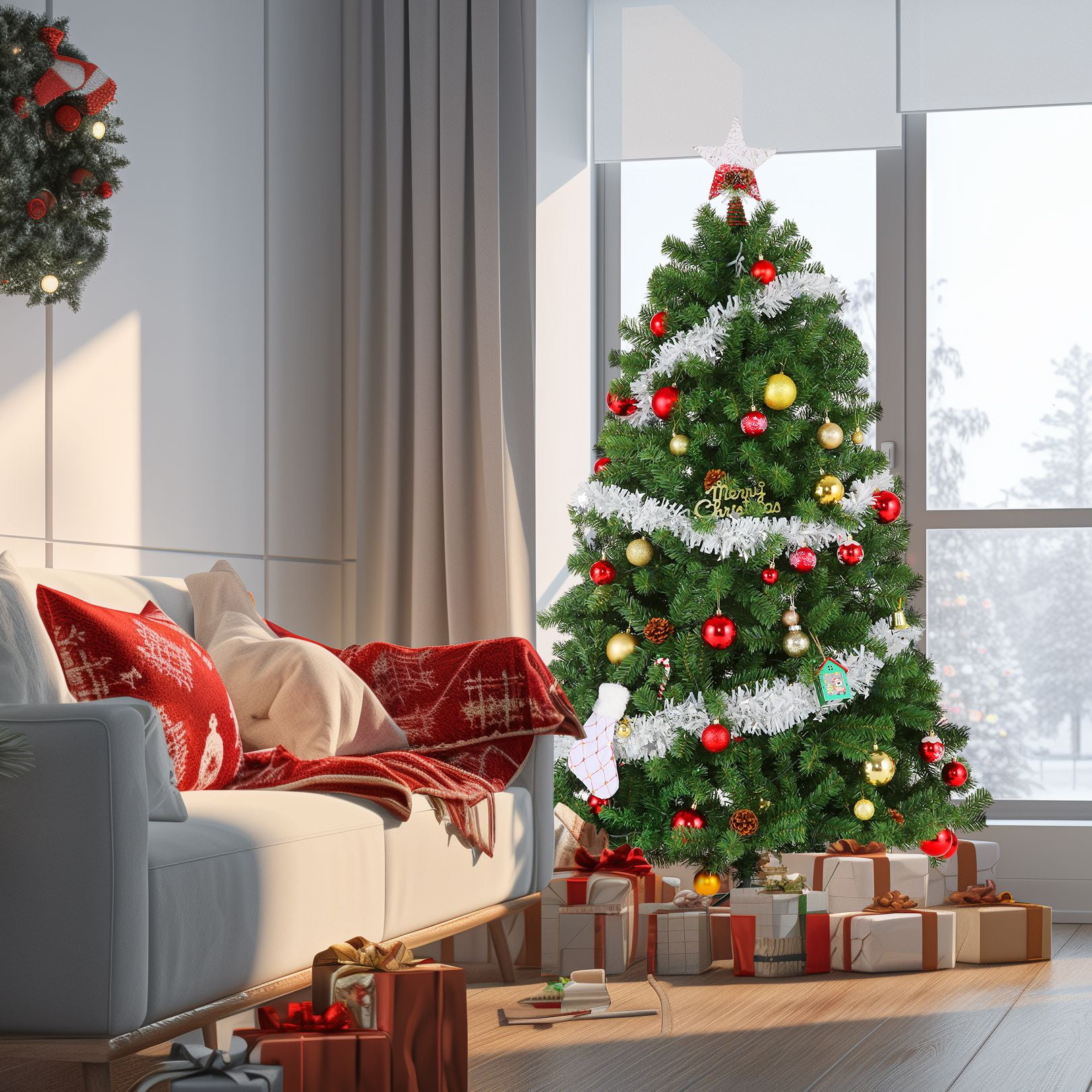 Funcid 6ft Premium Hinged Artificial Christmas Tree Full Tree with 1477 PVC Branch Tips, Foldable Metal Stand, Green - Image 7