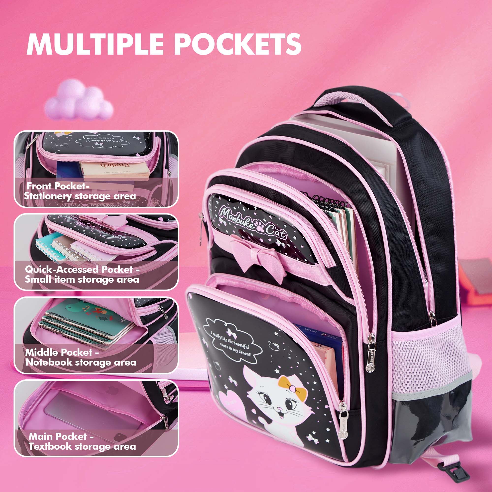 Vbiger Rolling Backpack 6-Wheel Kids Backpacks Black Waterproof School Bag with Lunch Bag & Pen Case - Image 3