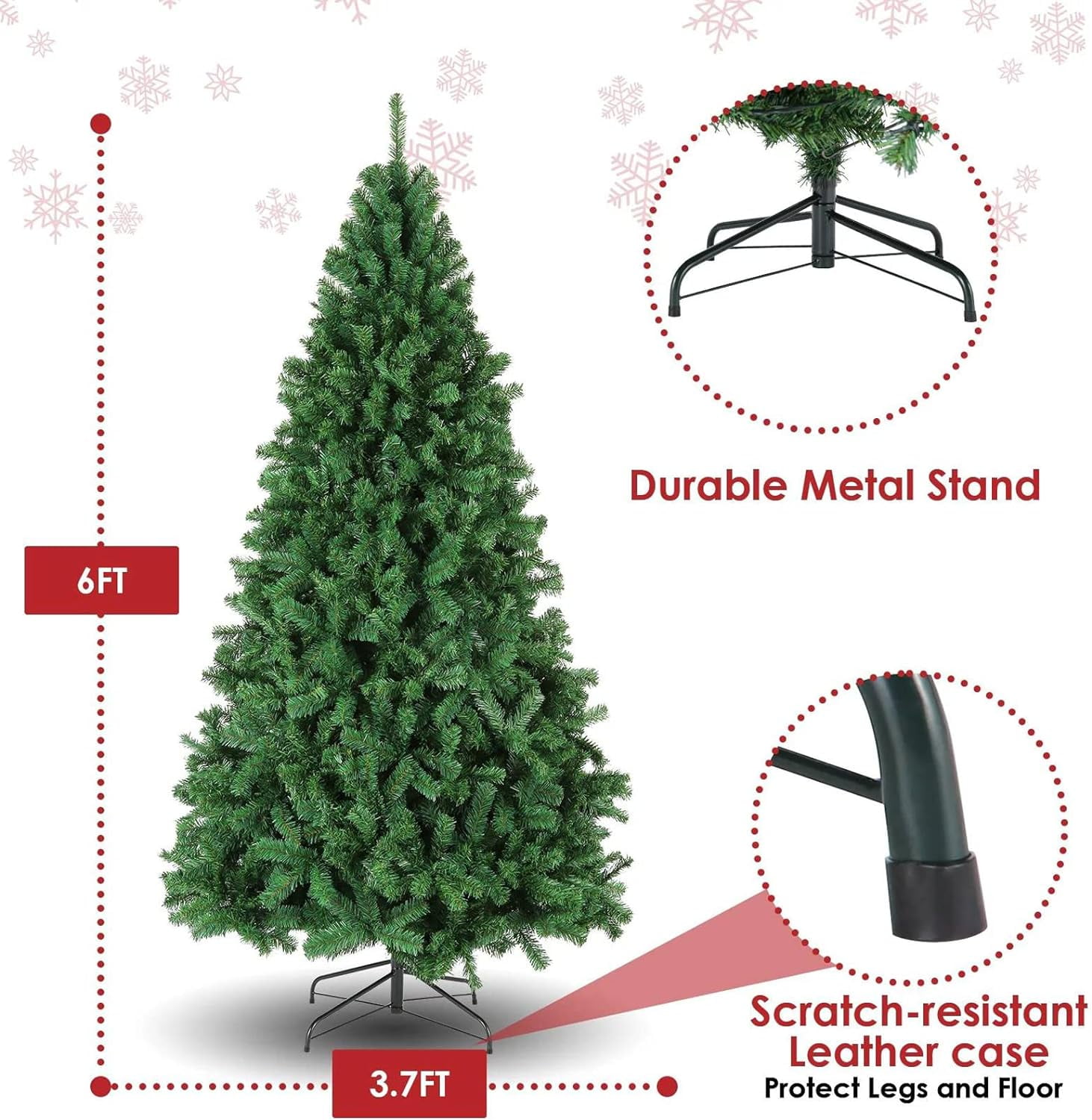 HONGGE 6ft Christmas Tree with 1000 Branch Tips Artificial Xmas Tree with Metal Hinges & Foldable Base Perfect for Indoor and Outdoor Holiday Decoration (6ft) - Image 5