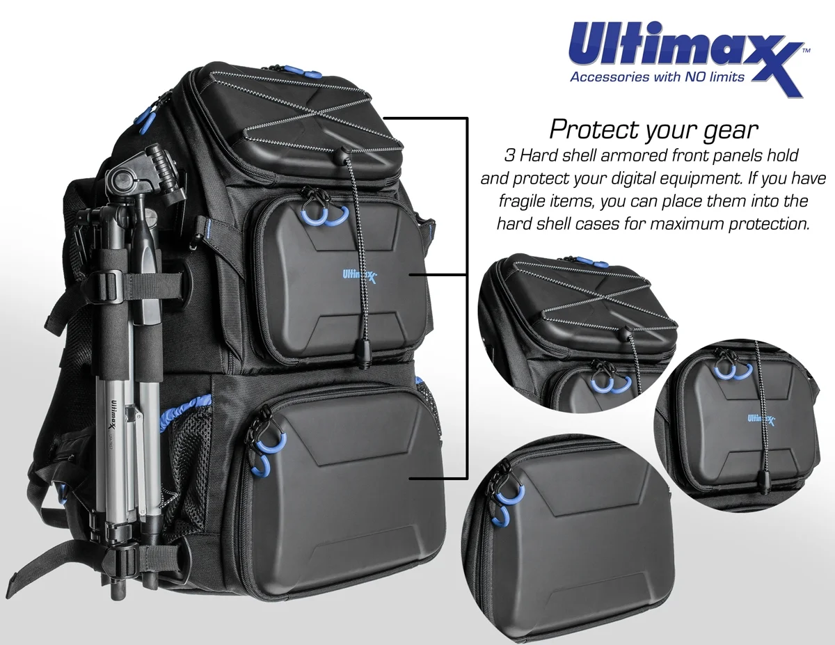 Ultimaxx Heavy Duty Professional Deluxe Camera Backpack with 3 Hard Shell Armored Front Panels, Rain Cover & So Much More - Image 3
