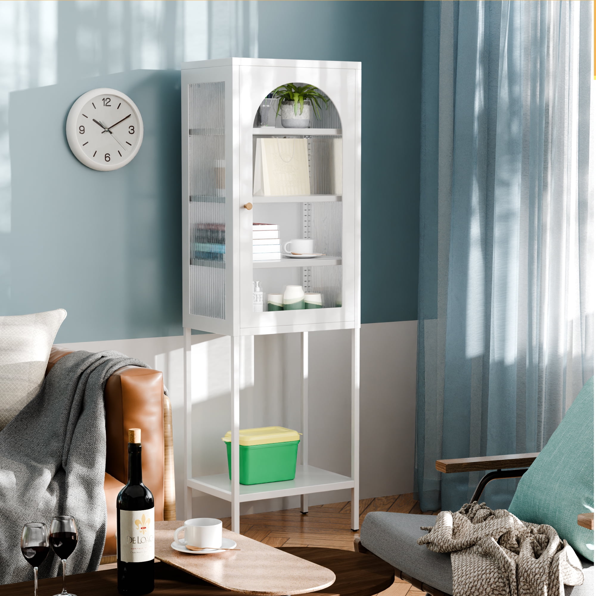 Aobabo Metal File Cabinet, White Display Glass Storage Cabinet with Glass Doors and 3 Shelves, Tall Bookcase Modern Bookshelf Cabinet for Home Office, Living Room, Pantry (Single Glass Door) - Image 4