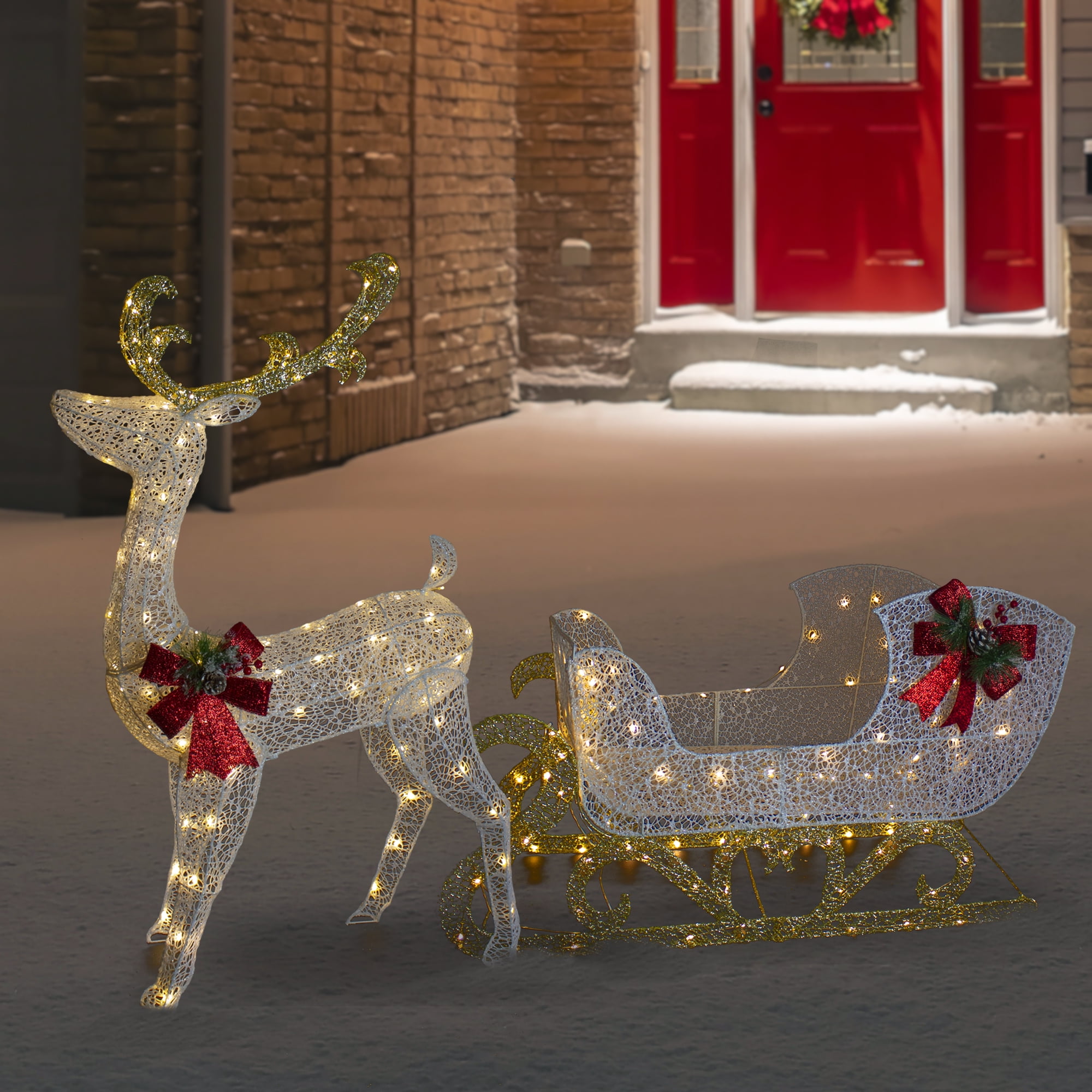 Northlight 48" LED Lighted Glitter Reindeer with Sleigh Outdoor Christmas Decoration - Image 6
