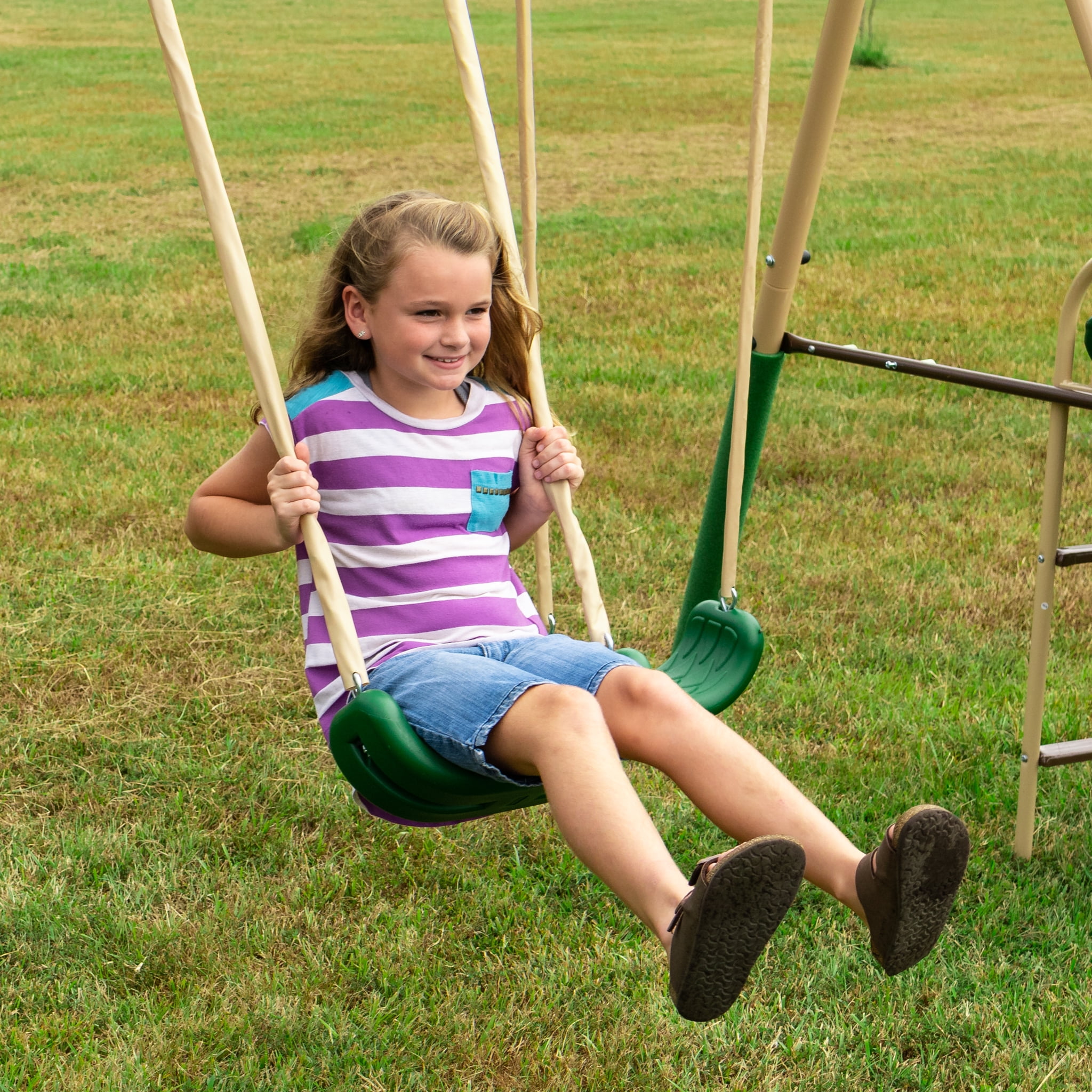 Crestview Swing Set by XDP Recreation with 2 Swing Seats, Stand R Swing, Wave Slide, Fun Glider, & See Saw - Image 7