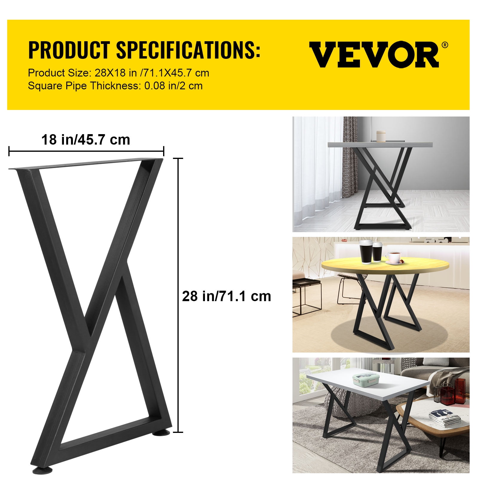 VEVOR 28x18 inch Z Shape Metal Table Legs, Set of 2, Heavy Duty Desk/Bench Legs, Wrought Iron Furniture Bases - Image 7