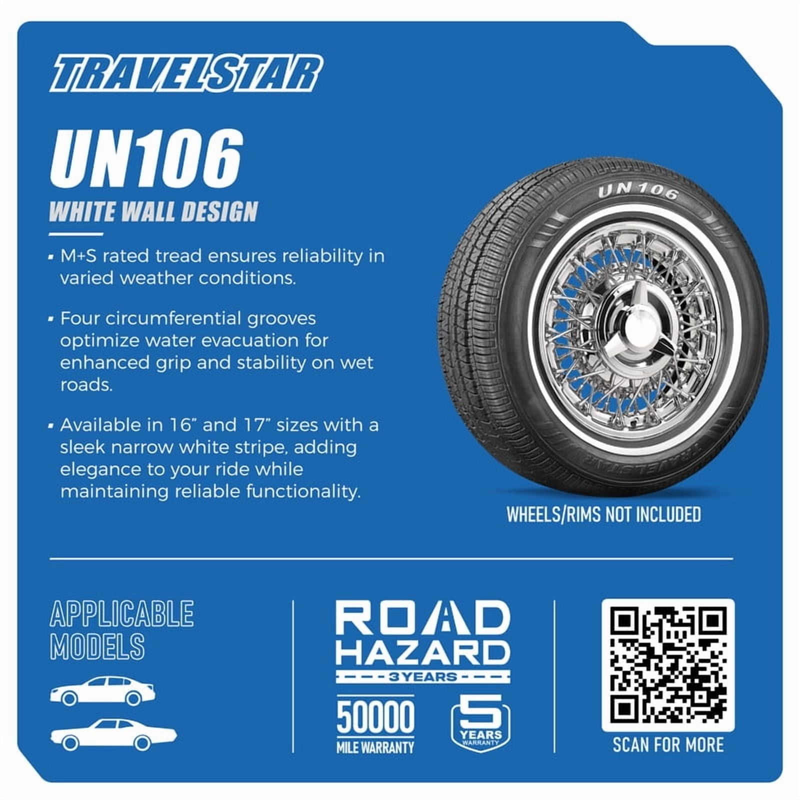 Travelstar UN106 All Season 205/75R14 95S Passenger Tire 205/75/14,White Wall 18mm(Tire Only) - Image 6