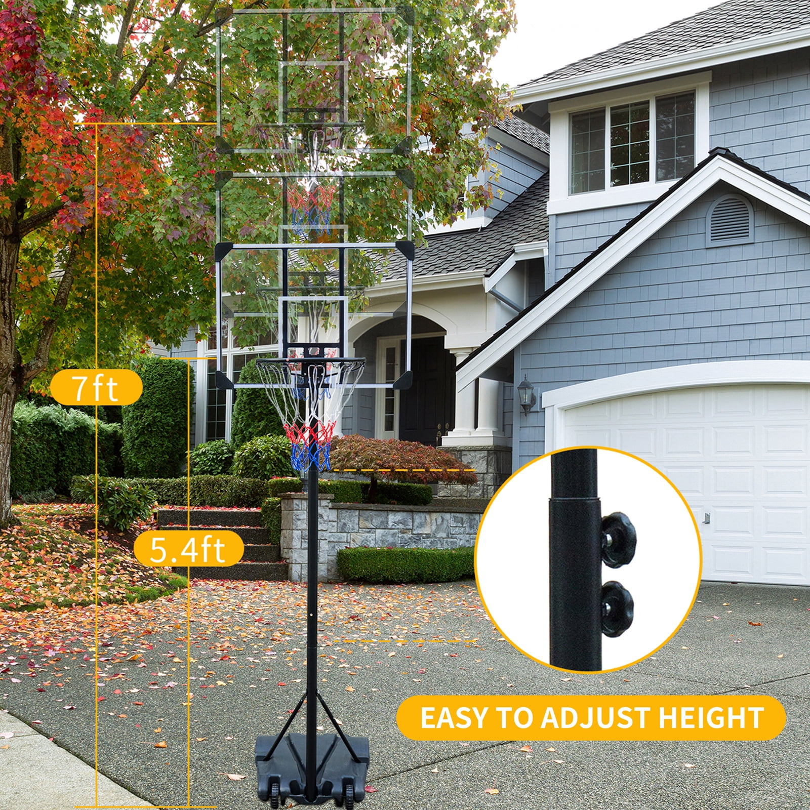 Aukfa Portable Basketball Hoop Adjustable Height 5.4ft - 7ft Backboard for Kids Adults Indoor Outdoor - Black - Image 3