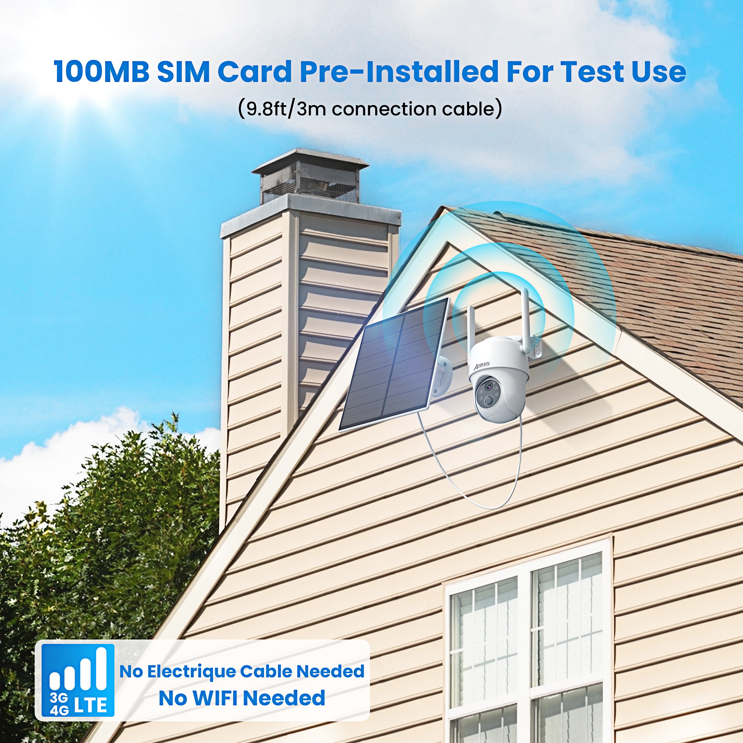 ANRAN 3/4G LTE Cellular Security Camera Outdoor Wireless, 2K Solar Cellular Camera No WiFi Needed Pan Tilt 360°View, Smart Motion Activated, SIM&SD Card Included, IP66 Waterproof, PIR Human Detection - Image 4