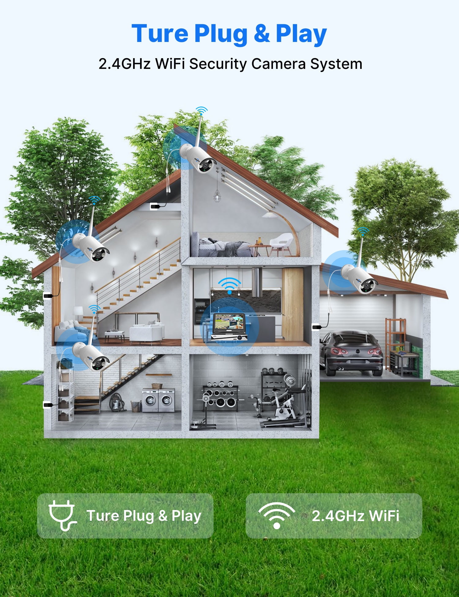 Hiseeu Security Camera System with 10.1'' Monitor 10CH 1TB Hard Drive NVR, Wireless Wifi Cameras for Recording and Remote View, Home Security Camera System - Image 8