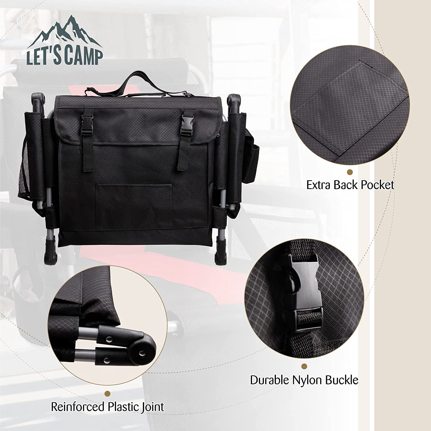 Folding Stadium Seat Bleacher Chair with Cup Holder, Mesh Bag and Hide Hooks, Portable Stadium Chair with Back and Cushion - Image 3