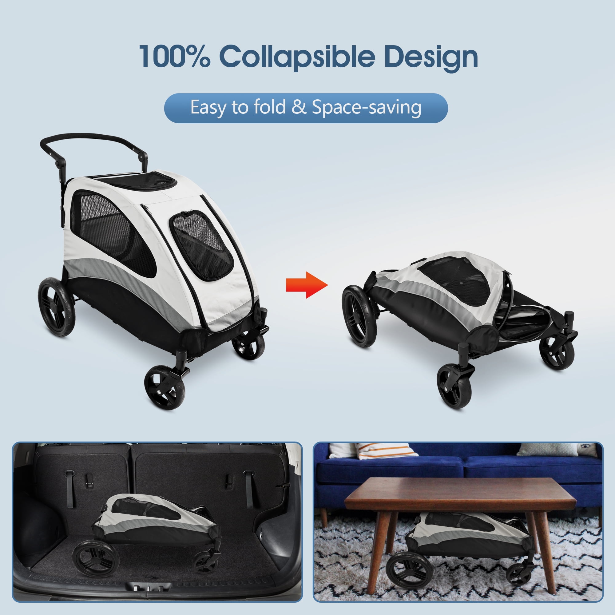 Foldable Pet Stroller for Large or 2 Dogs Cats Jogger Wagon with 4 Wheels - Image 6