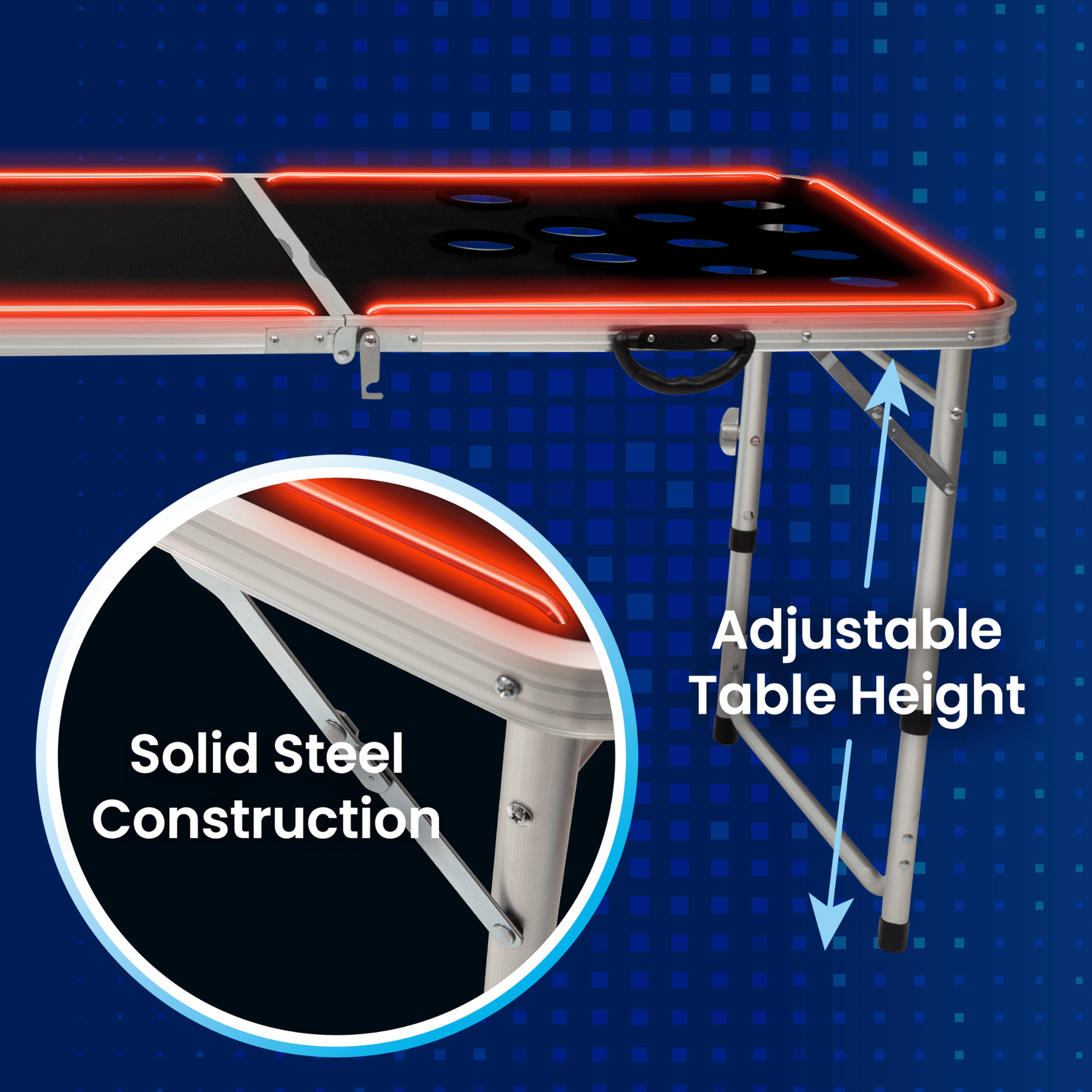 MinnARK Sports LED Portable Pong Table, Folding Party Game Set for Tailgating and Outdoors, 8-Foot Length - Image 6