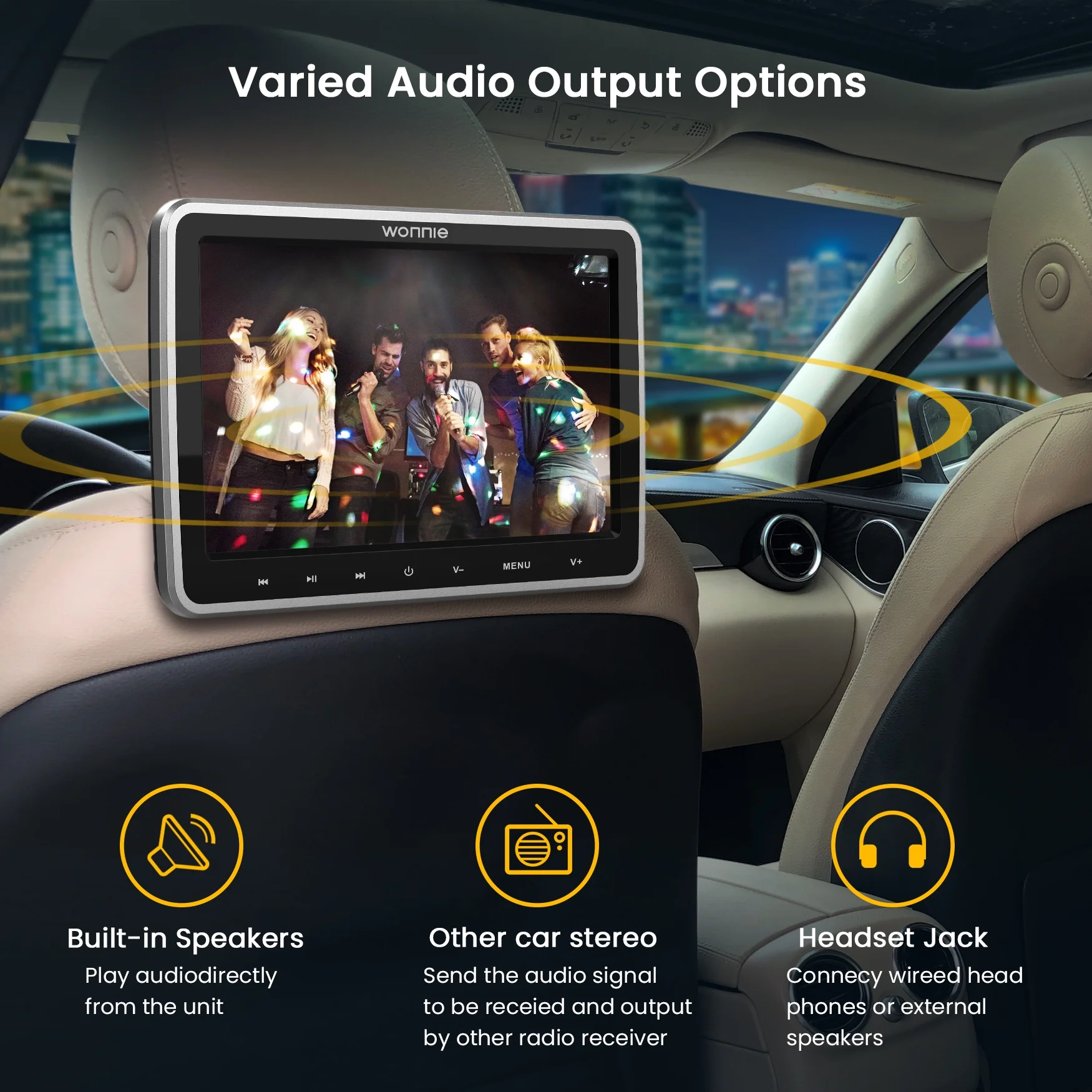 Wonnie 10.5" Headrest DVD Player for Car, Portable DVD Player with Headrest Mount & Headphone, Car DVD Player Support 1080P Video, HDMI Input, USB, SD, AV in /Out, Last Memory,Best Gift Idea for Kids - Image 3