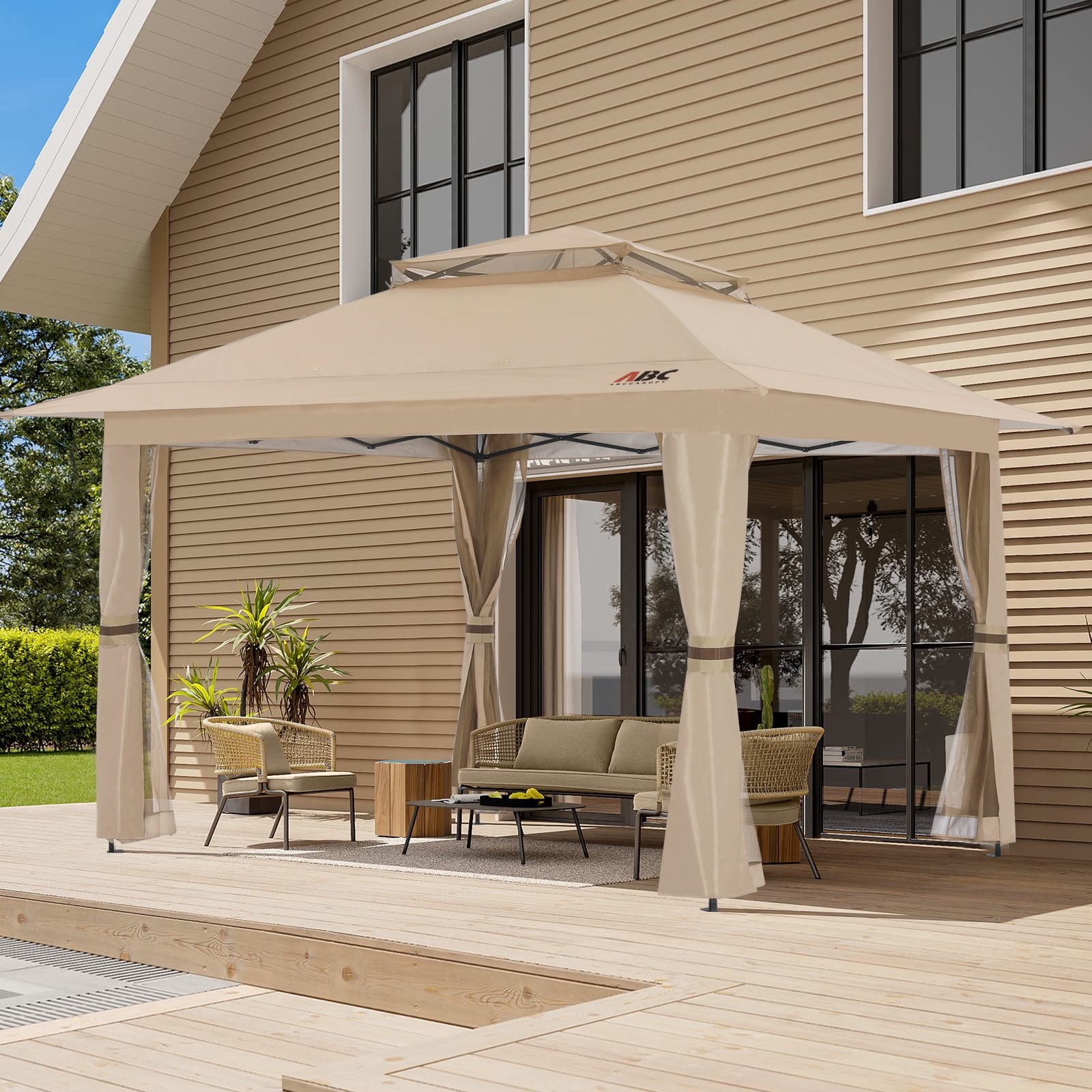 ABCCANOPY 13'x13' Gazebo Tent Outdoor Pop up Gazebo Canopy Shelter with Mosquito Netting, Khaki - Image 9