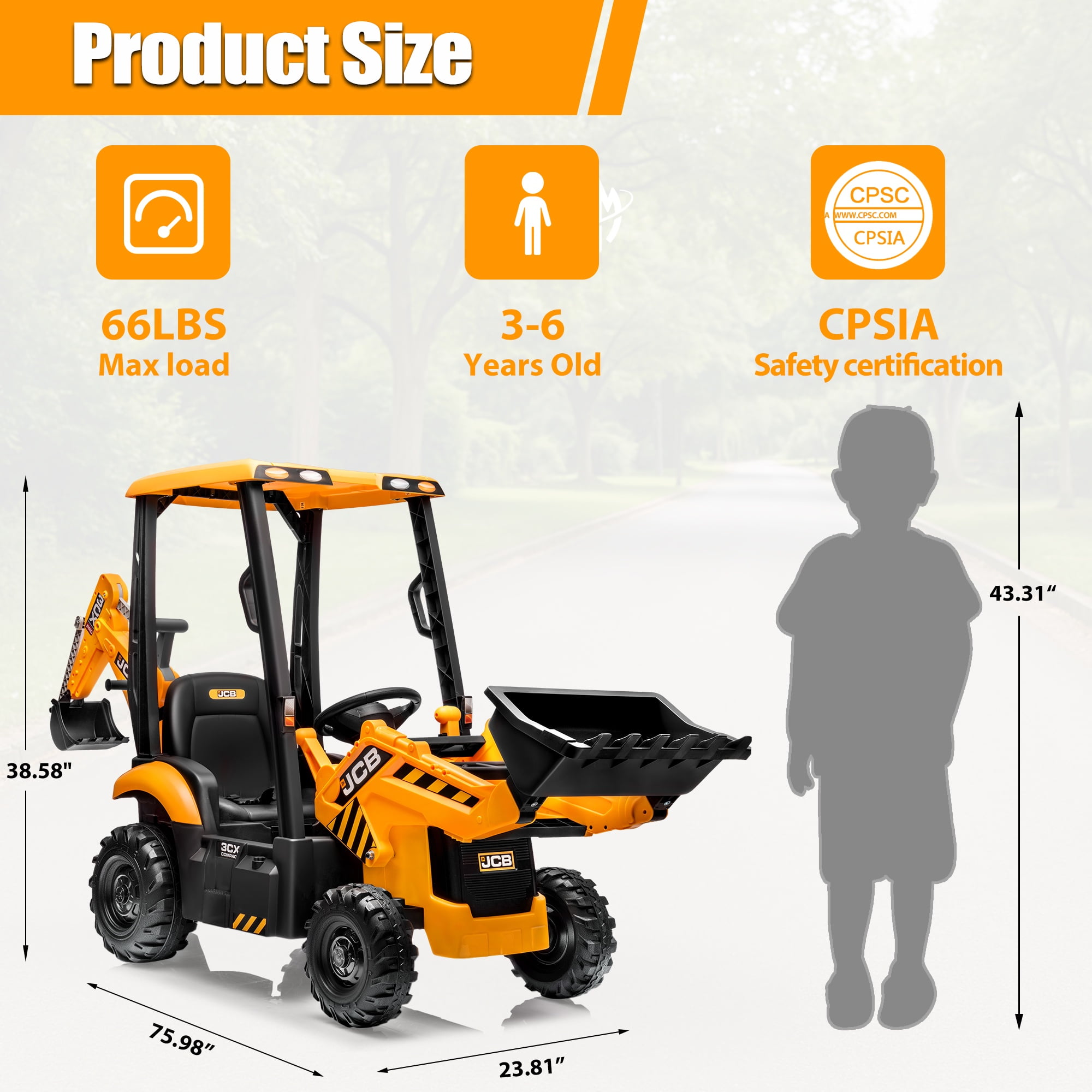 12V Kids Ride on Excavator Digger Toy Cars, JCB Battery Powered Electric Tractor with Remote Control, Ride on Construction Truck w/Adjustable Front/ Back Loader and Shovel for 3-6 Boys Girls, Yellow - Image 9
