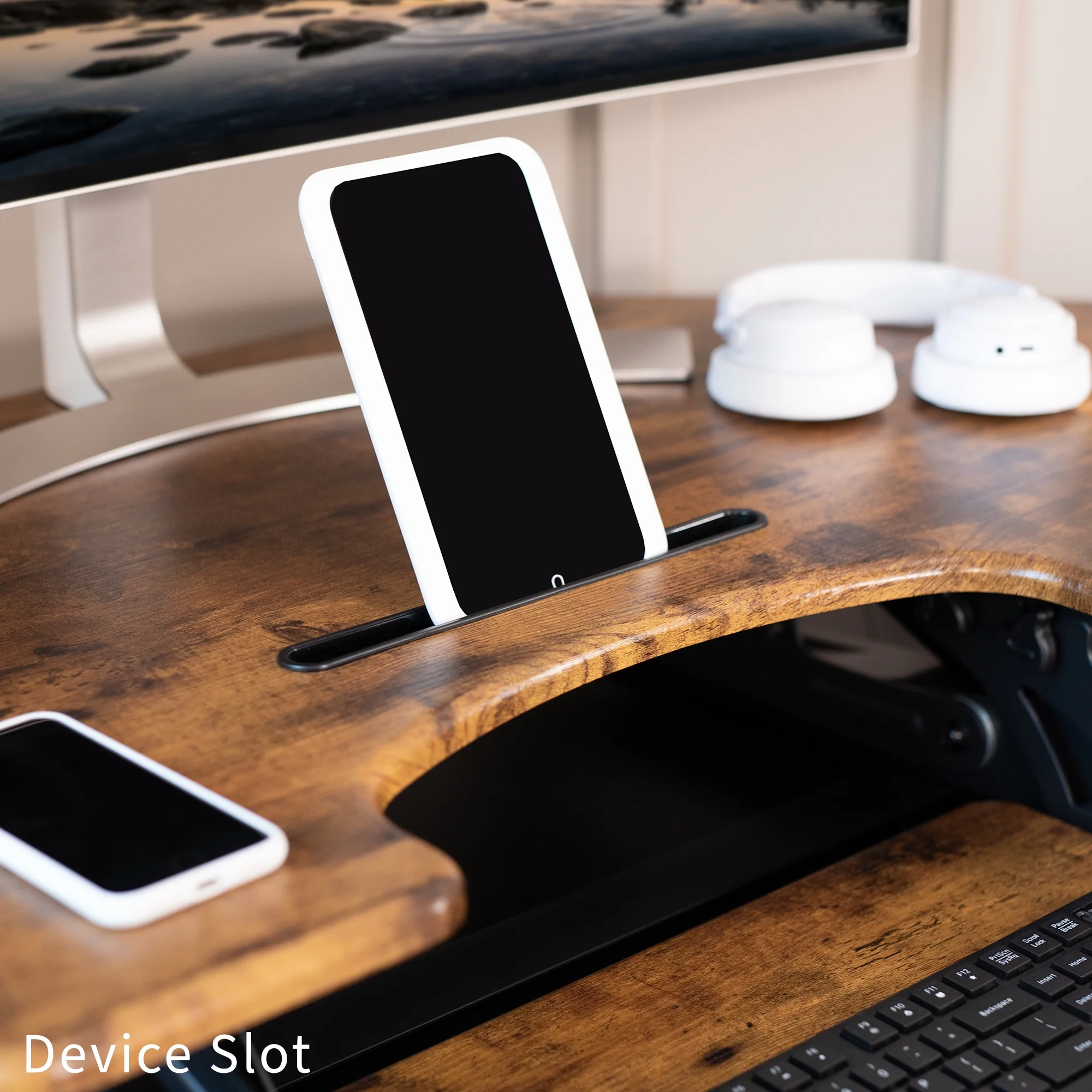 VIVO Rustic Vintage Brown Corner Height Adjustable Sit to Stand Tabletop Desk Riser - Image 4