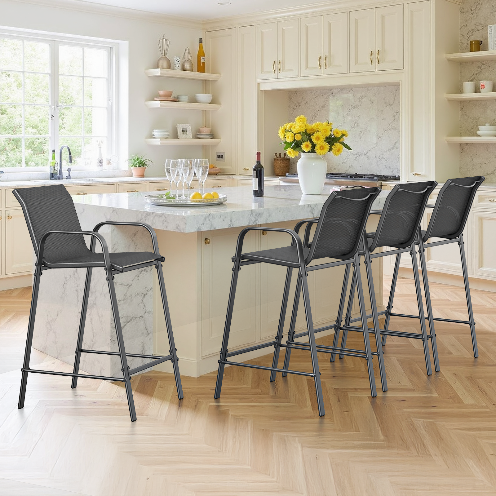 Vitarpatio Outdoor Bar Stools Set of 4, Patio Bar Height Stool Outdoor Textilene Bar Chairs - Image 3