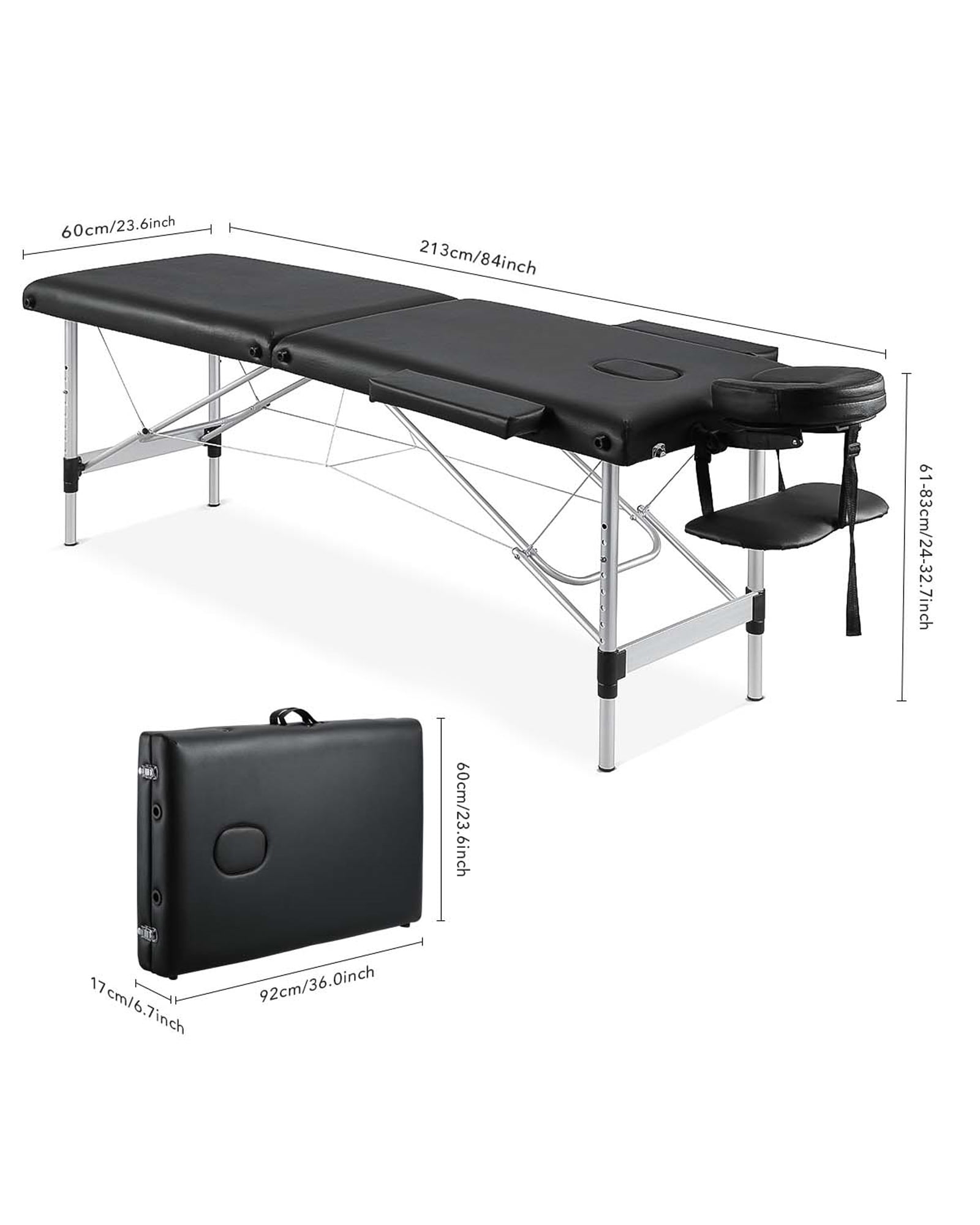 Naipo Portable Massage Table 84 Inch Massage Bed Wide SPA Lash Bed Tattoo Bed Height Adjustable 2 Fold Aluminum Weight Capacity 496LB, Black Promotion - Image 9