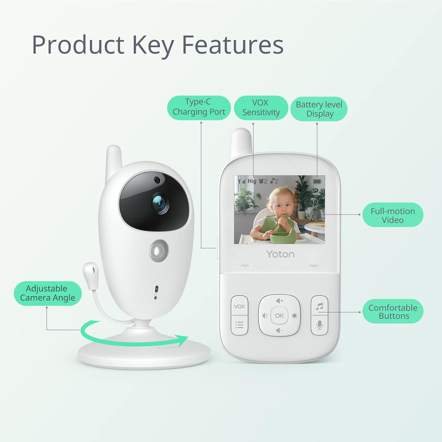 YT Baby Monitor, Video Baby Monitor with Camera, 2.7'' Screen, Night Vision, Temperature Monitoring, Two-Way Talk, 8 Lullaby - Image 9