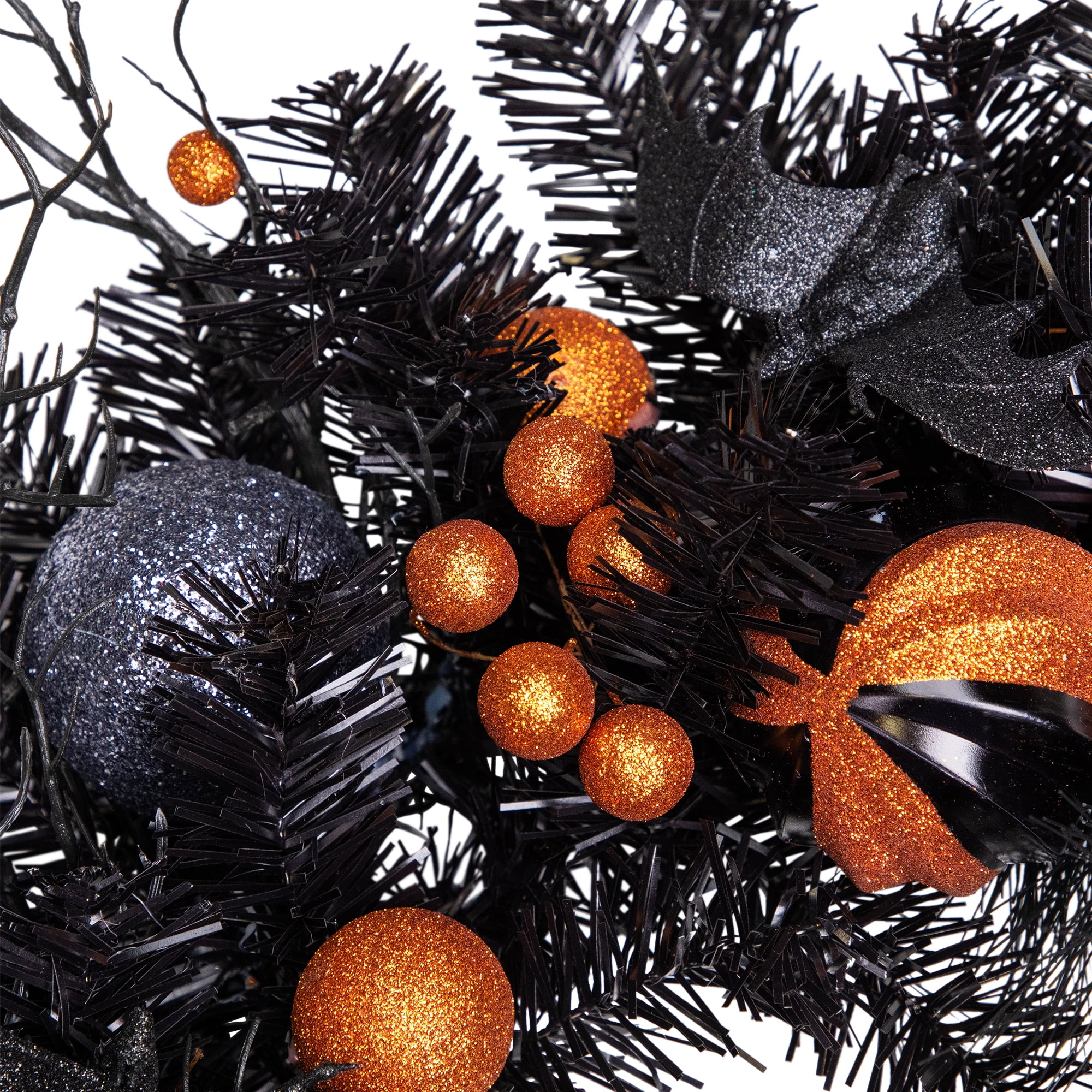 Northlight Ornaments and Ghost Halloween Twig Pine Wreath - 24" - Orange and Black - Unlit - Image 3