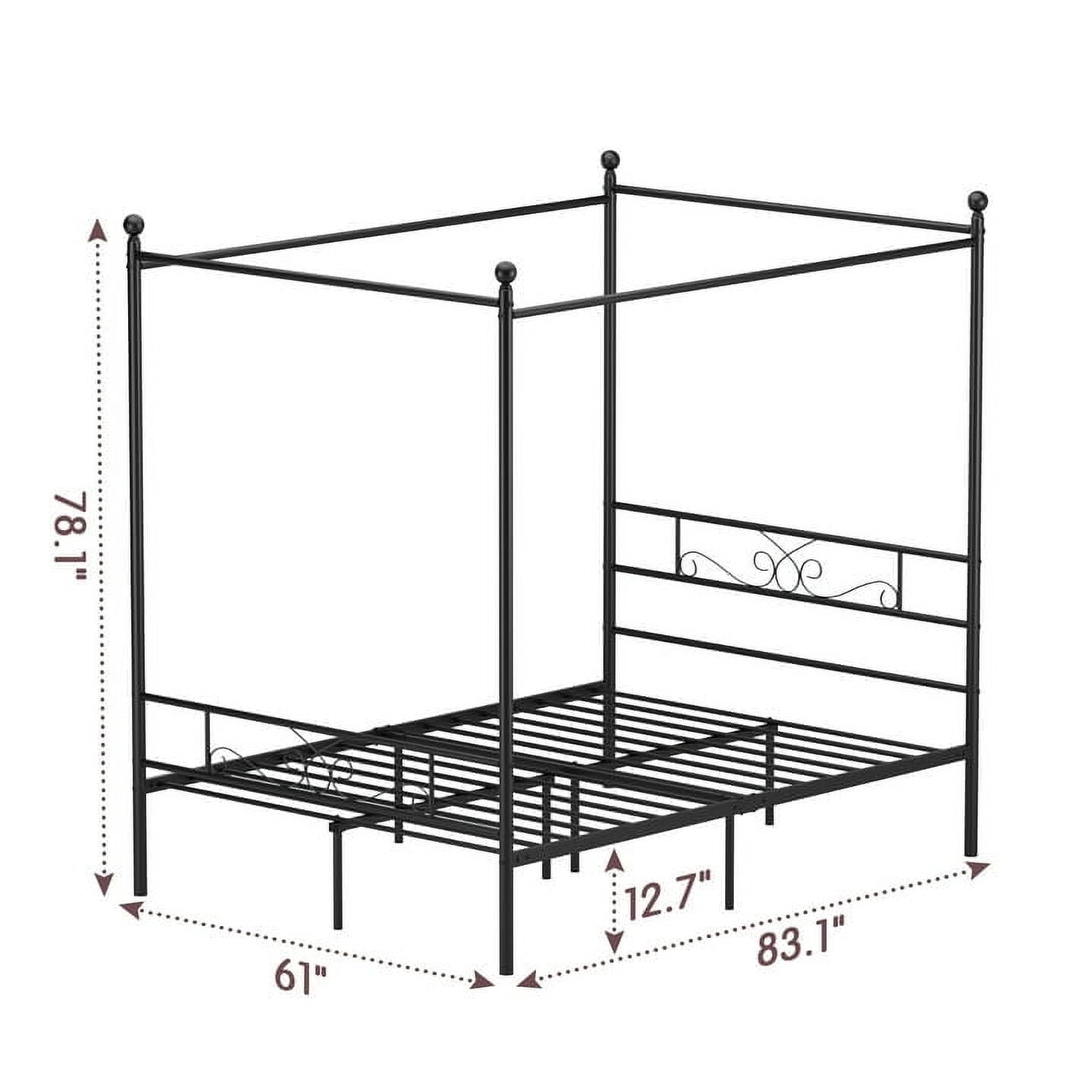 Yoneston Queen Canopy Platform Bed with Vintage Line Pattern Headboard & Footboard, Sturdy Metal Bed Frame for Apartment Hotel House, Black - Image 3