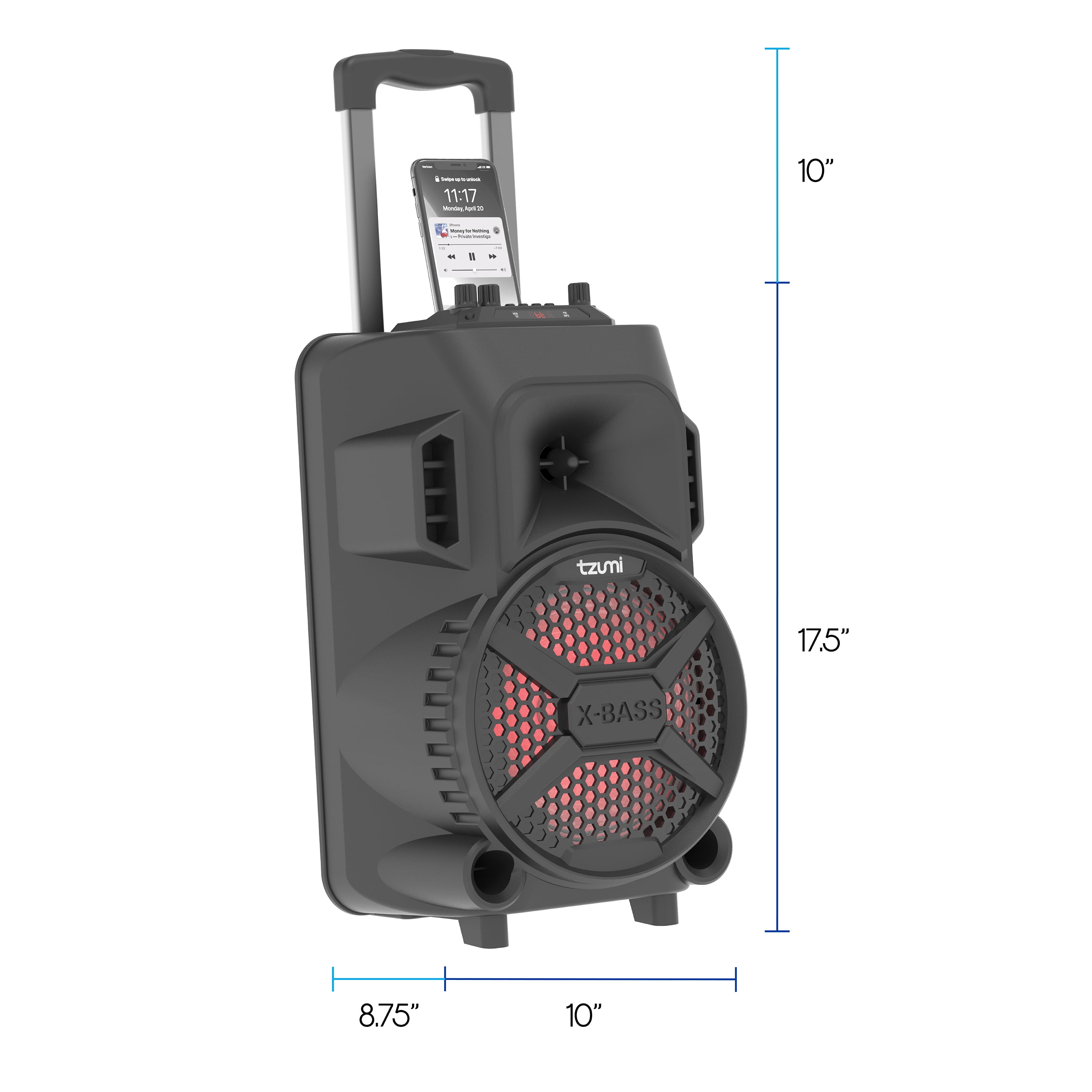 Tzumi MegaBass LED Lighting Wireless Bluetooth Portable Jobsite Speaker, Accessories Included, Black, 7485 - Image 7