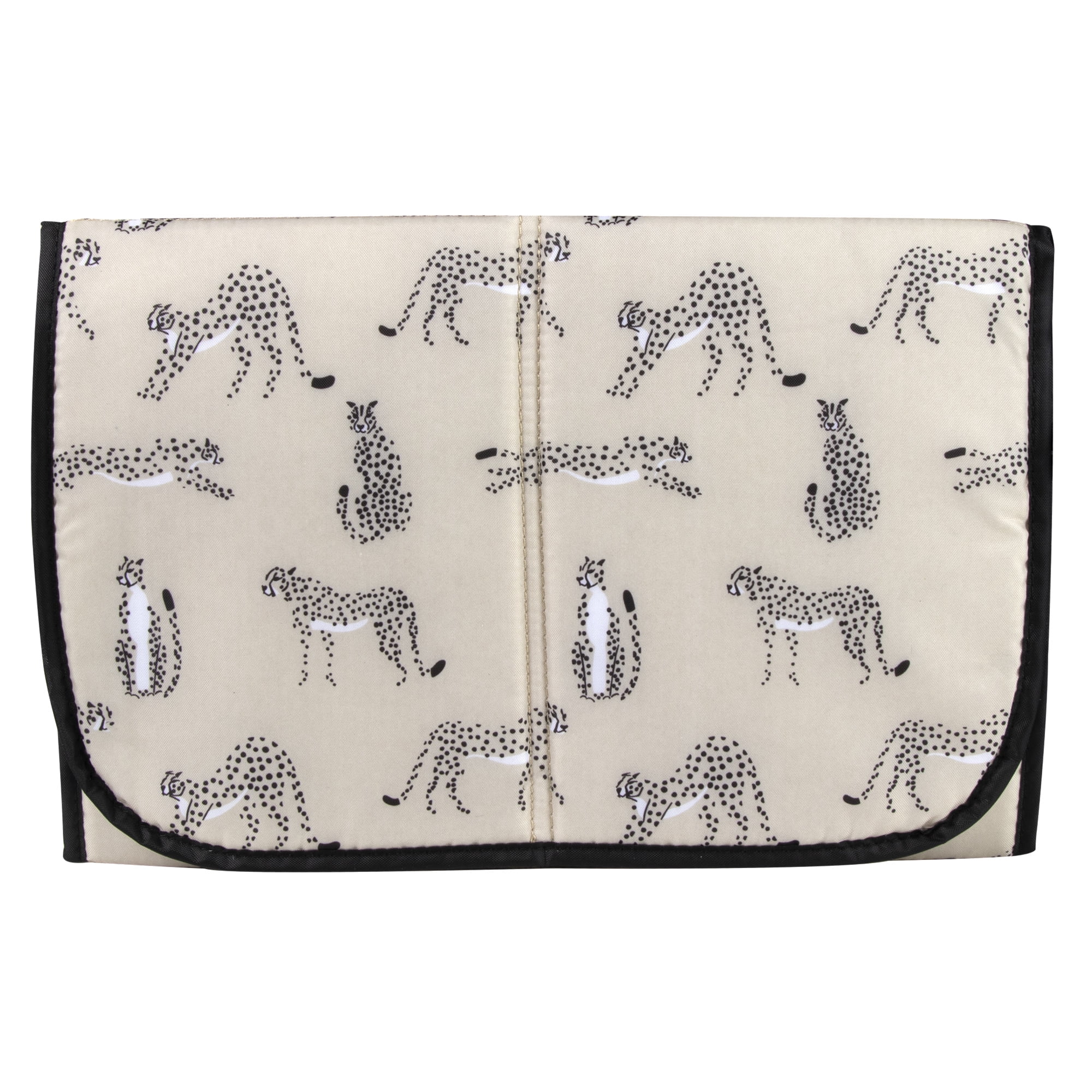 Jessica Simpson Large Black Diamond Stylish Quilted Multi-Pocket Dual Zipper Closure Fashion Diaper Bag Travel Tote Satchel with Luggage Strap, Running Cheetah Print Interior & Changing Pad - Image 8