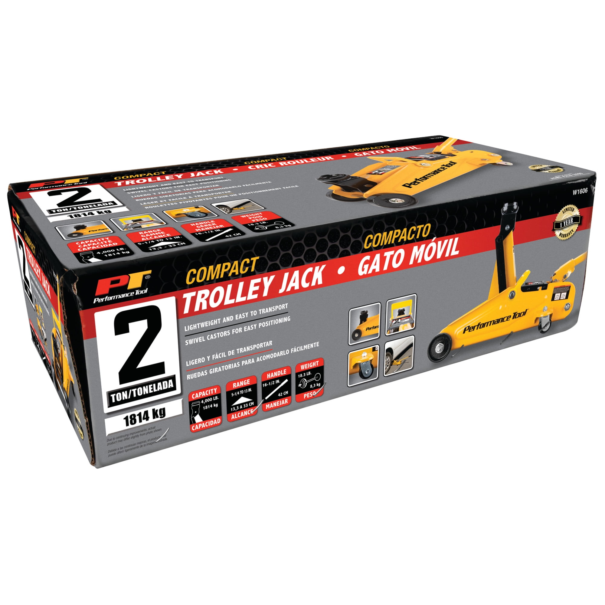 Performance Tool W1606 2-Ton Capacity Compact Trolley Jack - Carrying Handle, 4,000 Lbs. Capacity, Swivel Casters - Yellow - Image 11