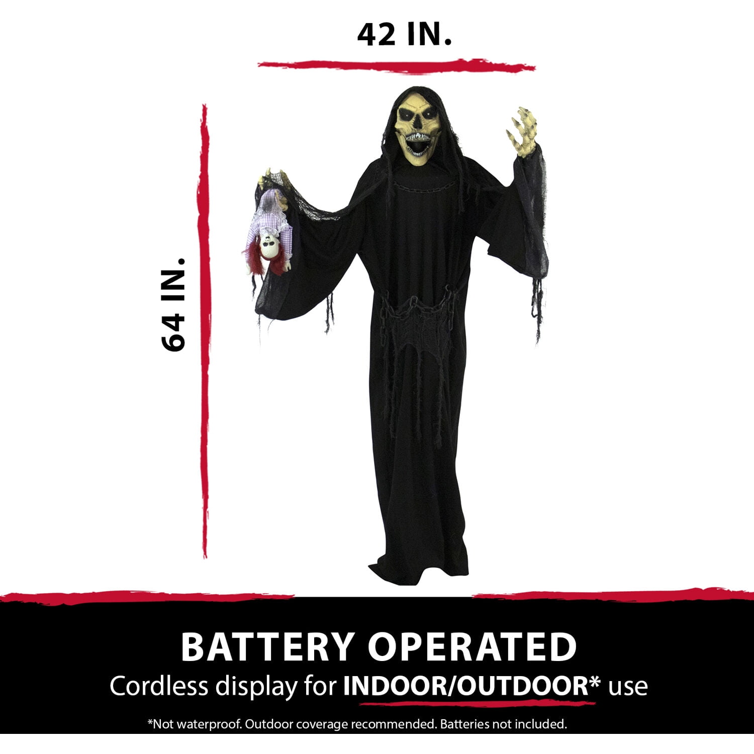 Haunted Hill Farm Life-Size 5.7 ft Animatronic Reaper, Indoor/Outdoor Halloween Decoration, Flashing Colorful Eyes, Poseable, Battery-Operated, HHRPR-6FLSA - Image 5