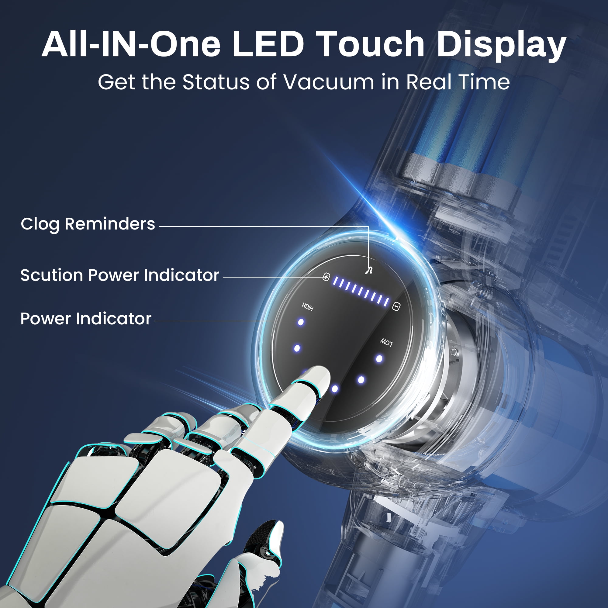 Wnkim Cordless Stick Vacuum Cleaner, 25Kpa, HEPA Wet/Dry Vacuum Cleaner for Hardwood Pet Hair Carpet - Image 3