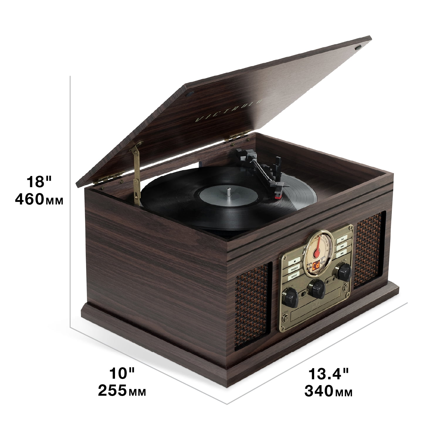 Victrola 6-in-1 Nostalgic Bluetooth Record Player with 3-Speed Turntable with CD and Cassette, Maghony - Image 10