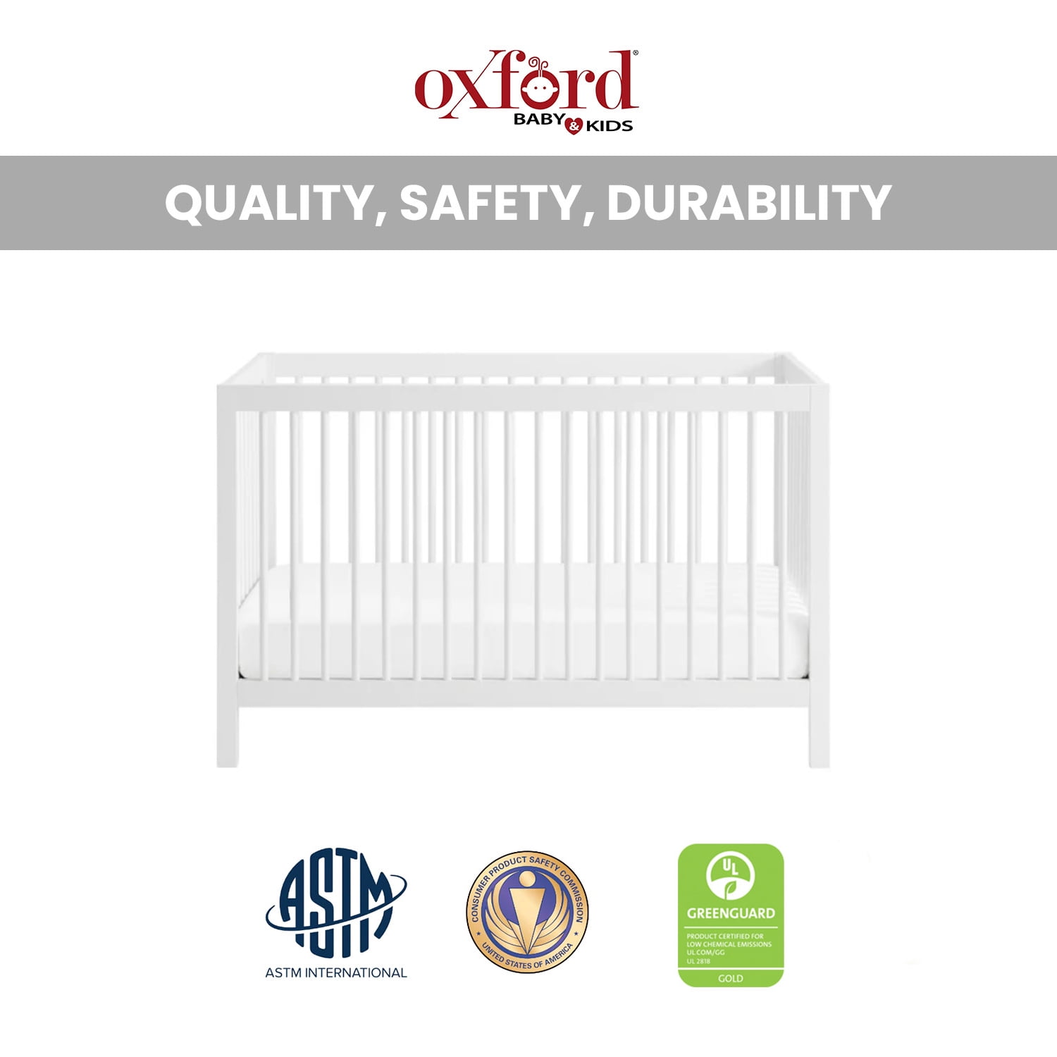 Oxford Baby Essential Island Full Size 4-in-1 Convertible Crib with Round Spindles, White - Image 8