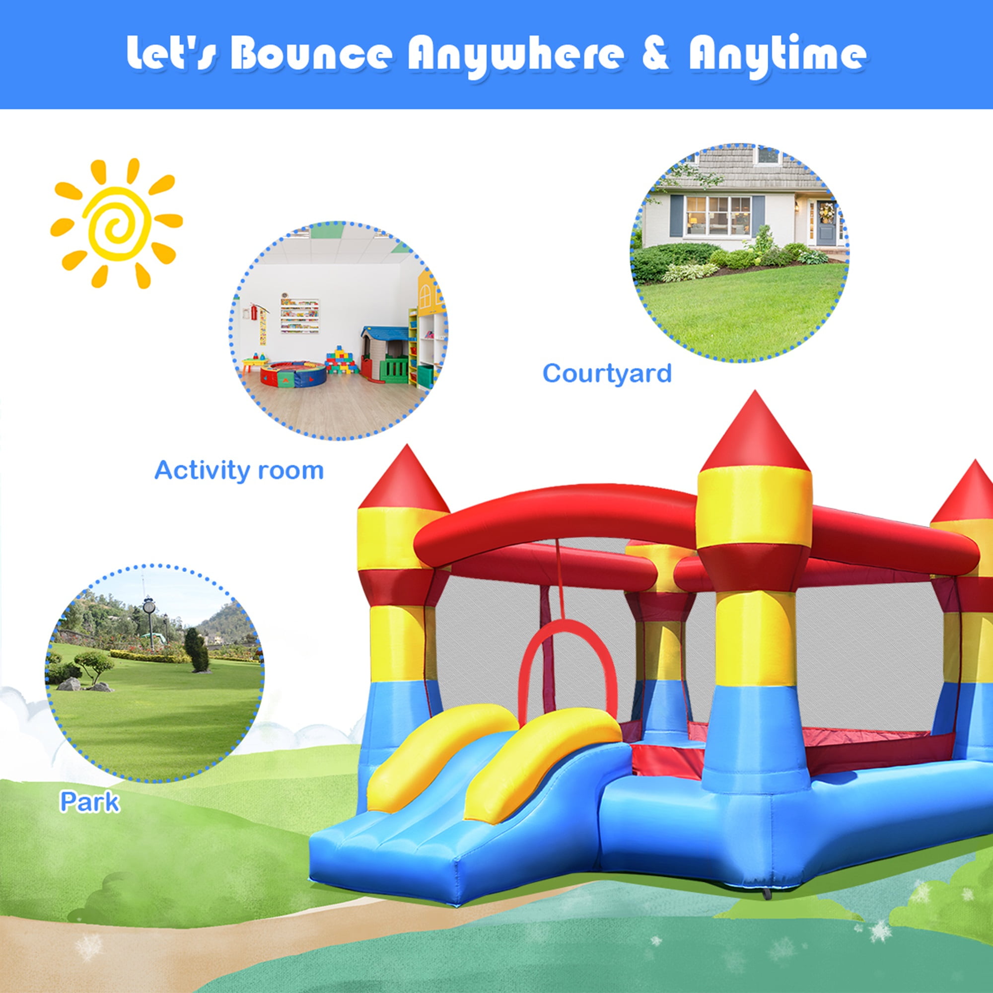 Costway Kid Inflatable Bounce House Castle Moonwalk Playhouse Jumper Slide - Image 6
