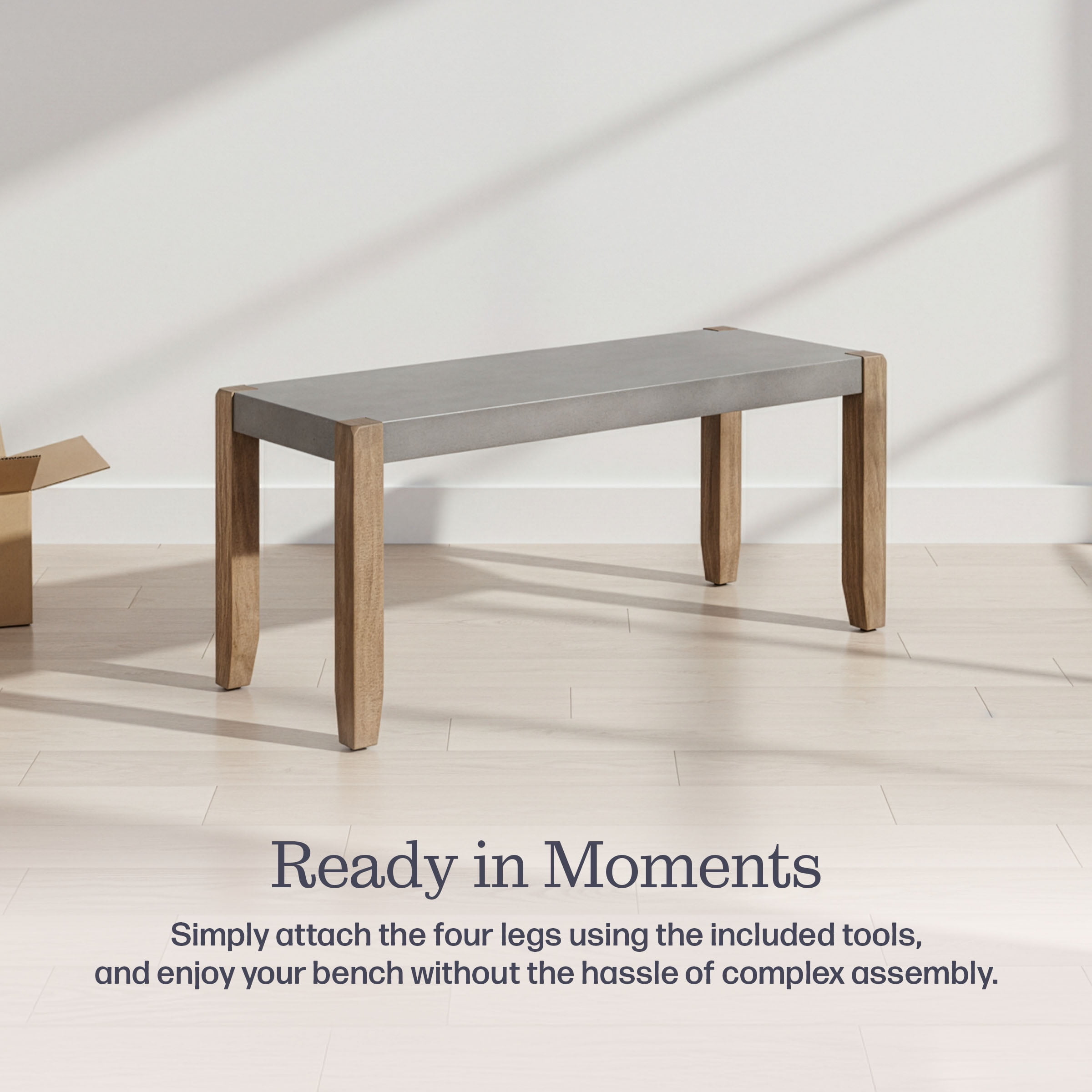 Alaterre Furniture Newport Bench with Faux Concrete Seat and Wood Legs - 40 Inch Entryway Bench with Rustic Industrial Design - Benches for Bedroom, Living Room, Dining Room, and Mudroom - Image 5