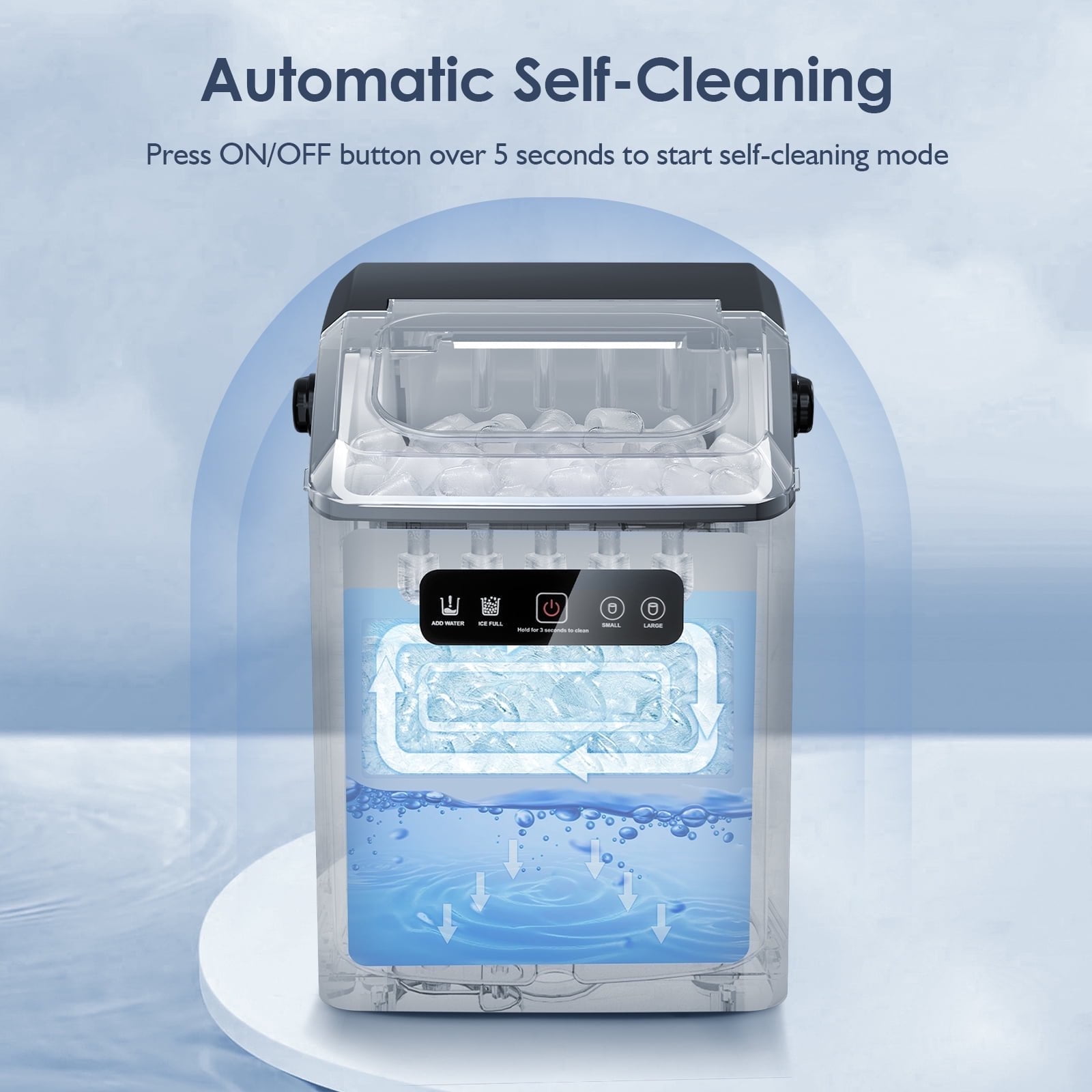 Auseo Countertop Portable Ice Maker, Self-Cleaning with Handle, Ice Scoop, 2 Sizes of Bullet Ice Cubes, for Home/Kitchen/Office-Black - Image 5
