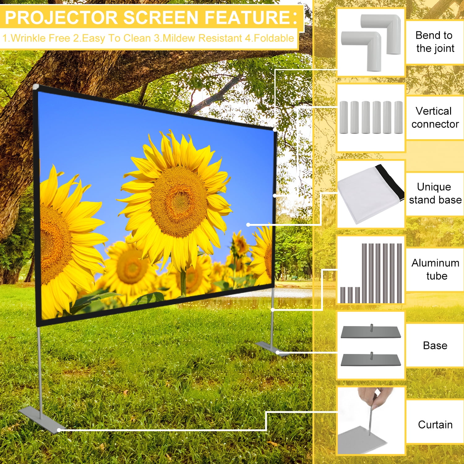 HOIN 100 inch Outdoor Projector Screen and Stand,16:9 Foldable Movies Screen Home Theater with Carry Bag - Image 4