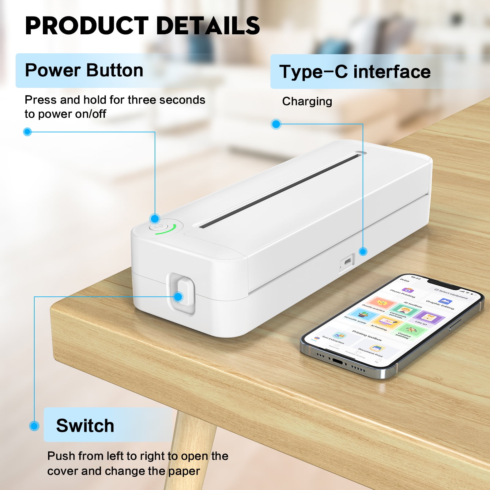 VILINICE Bluetooth Printer, 8.27" Wide A4 Paper, Portable Thermal Inkless Printer with APP - Image 4