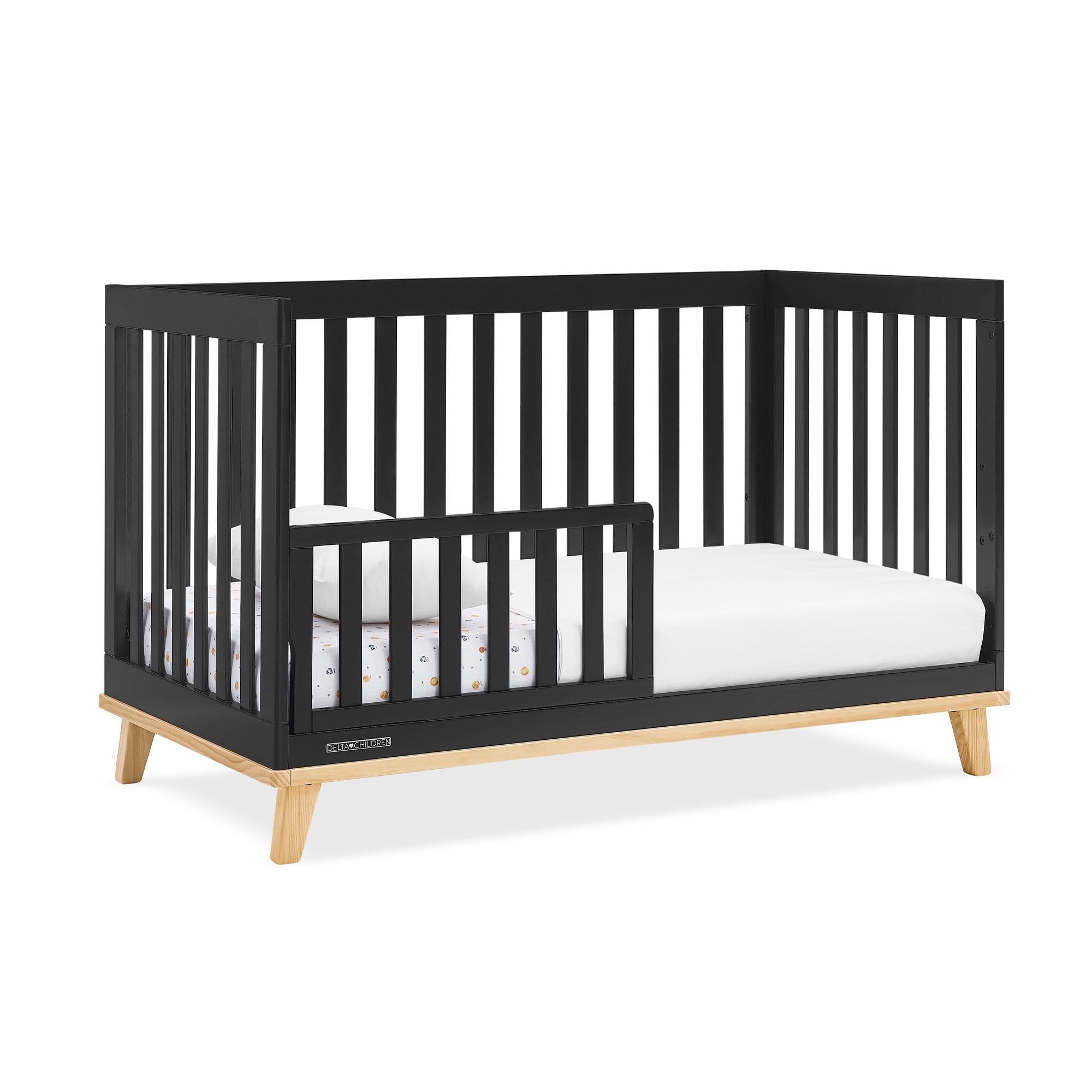 Delta Children Frankie 4-in-1 Convertible Crib - Greenguard Gold Certified, Black with Natural - Image 6