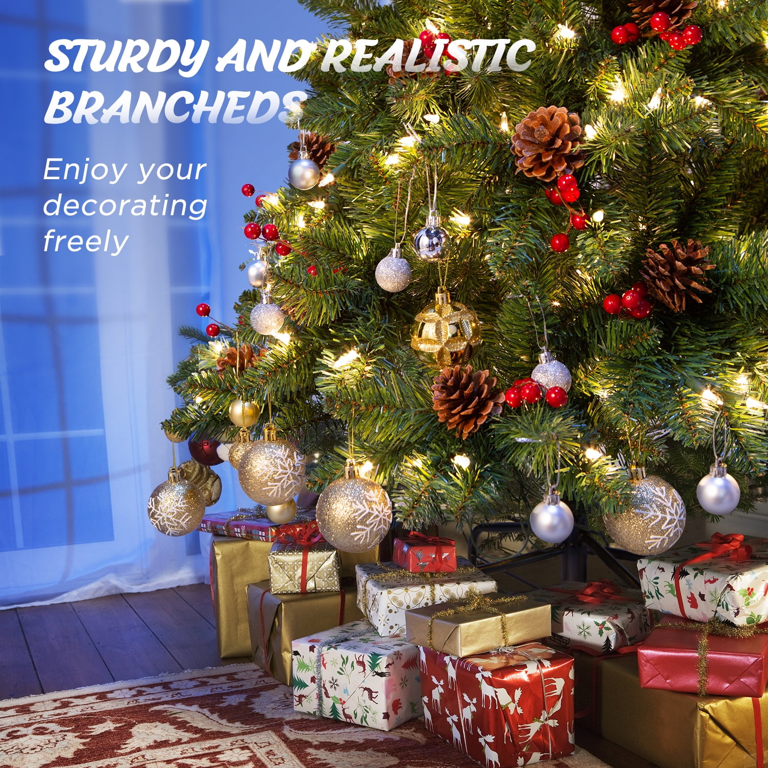 OasisCraft 4FT Prelit Christmas Tree, Decorated with 150 Clear Lights and Realistic 380 Thicken Tips - Image 5