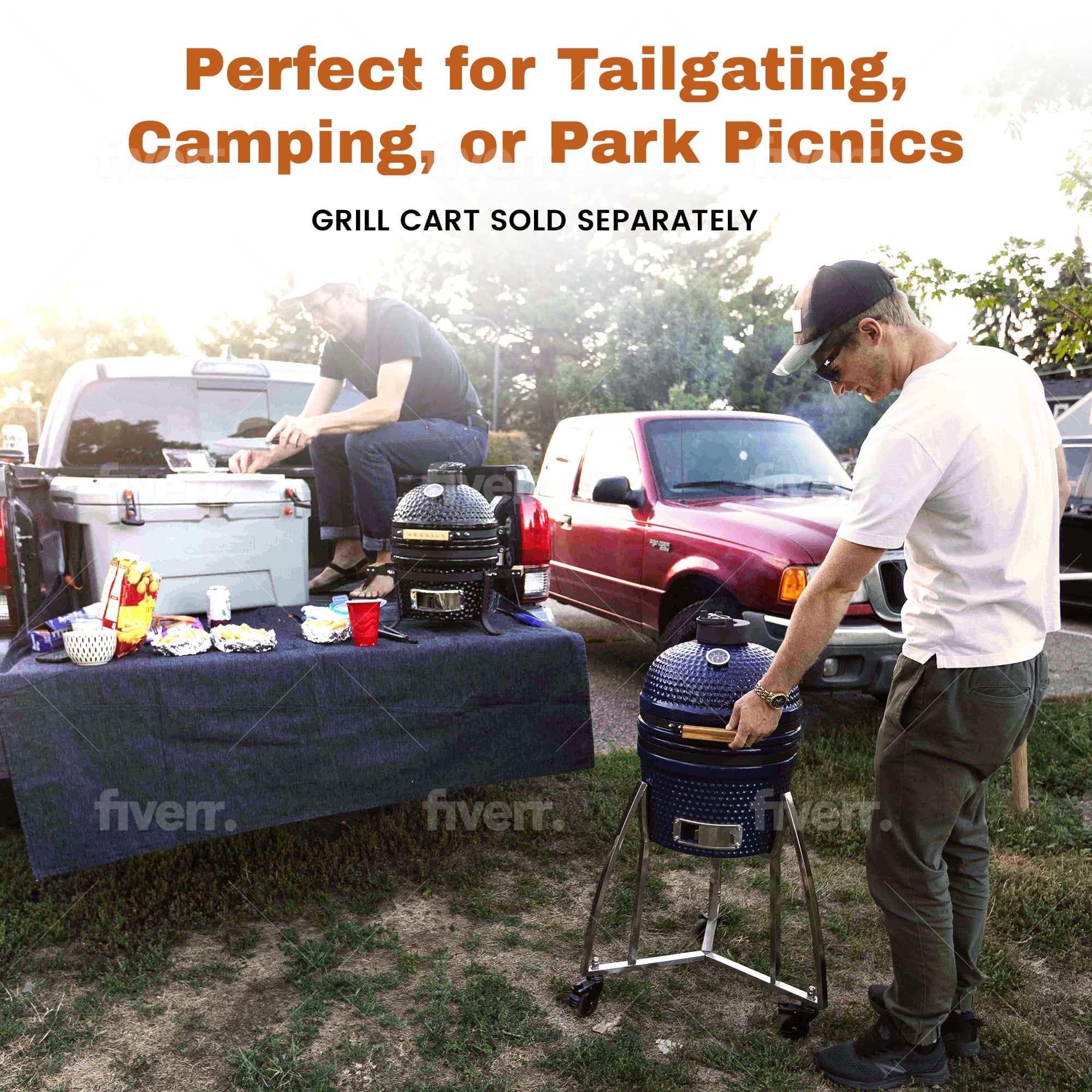 VESSILS Ceramic Charcoal Kamado Grill - Tabletop 5-in-1 Charcoal BBQ Smoker - 12.6" Stainless Steel Grid - Egg Shaped Ceramic Outdoor Heavy Duty Char Broil Barbecue Grill for Smoking, Grilling, Baking - Image 5