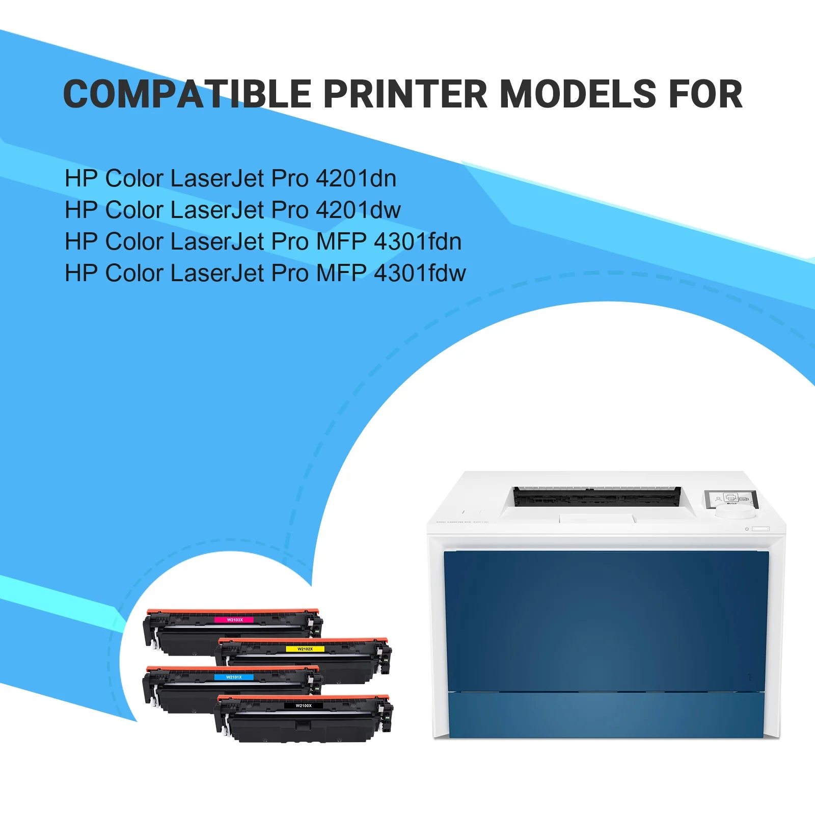 210X Toner Cartridges High Yield with Chip Compatible for HP 210A Toner Color Laserjet Pro MFP 4301fdw 4301fdn Pro 4201dw 4201dn Series Printer W2100X W2100A Ink (BK/C/M/Y 4 Pack) - Image 4