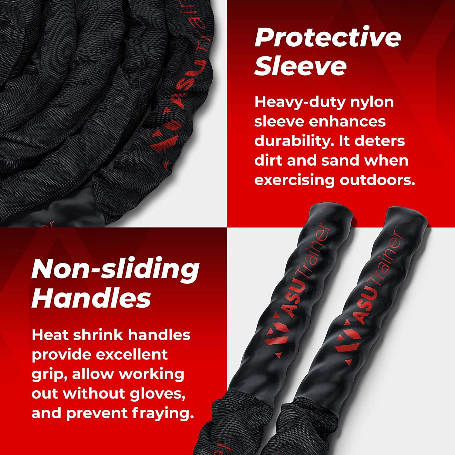 ASU Trainer Workout Battle Ropes Core and Arms Weighted Exercise Ropes w Sleeve and Carabiner - Image 4