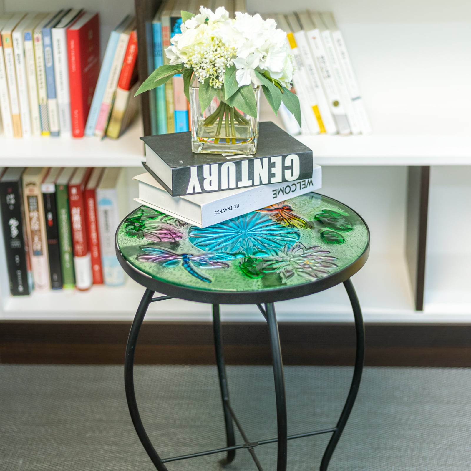 Wonder Garden Outdoor Side Table for Garden, Indoor Small Accent Coffee Table Plant Stand Round Glass Table for Balcony, Lawn, Patio, Dragonfly - Image 7