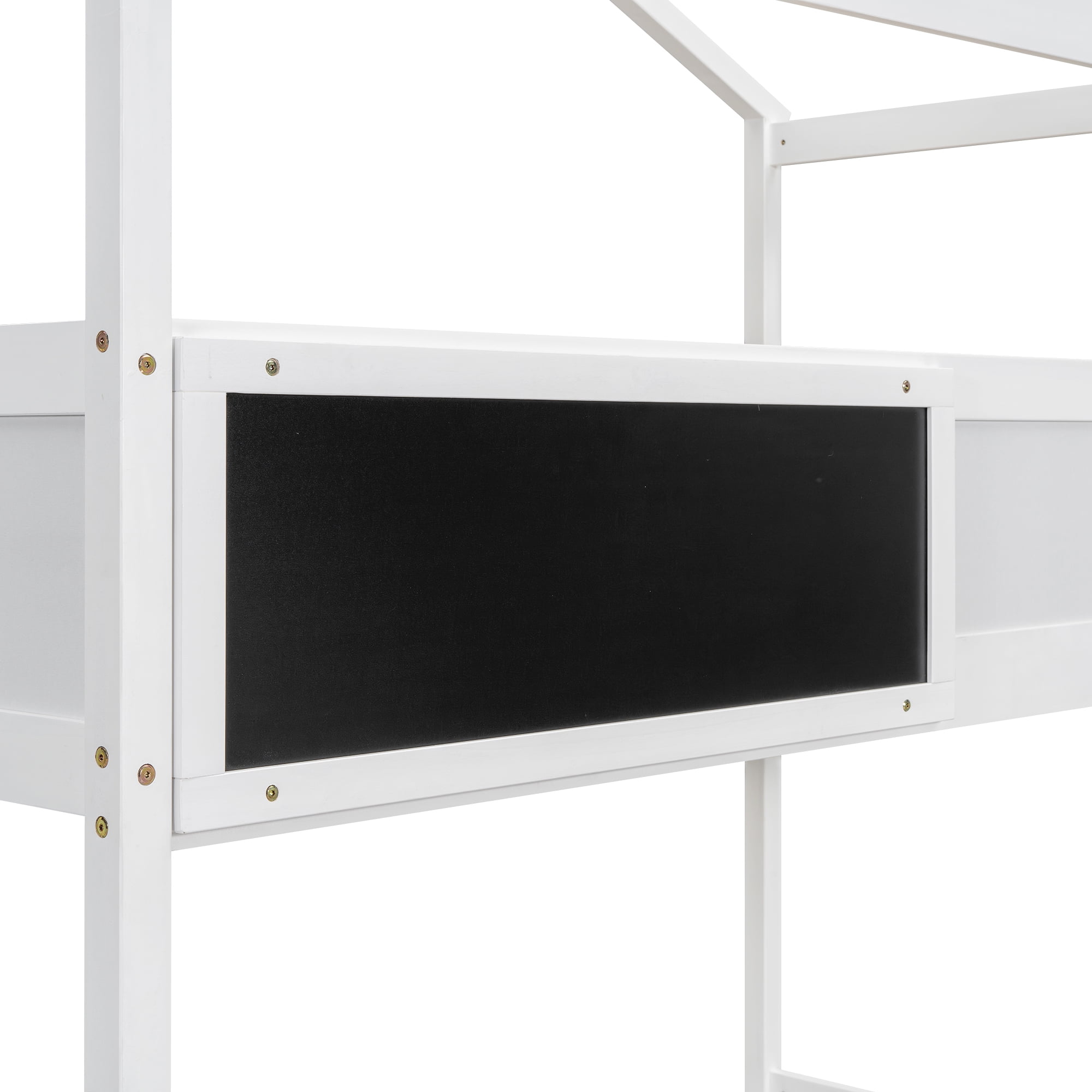 Euroco Twin over Full House Bunk Bed with Storage Staircase and Writting Blackboard for Kids Teens Bedroom, Moverable Lower Bed, White - Image 18