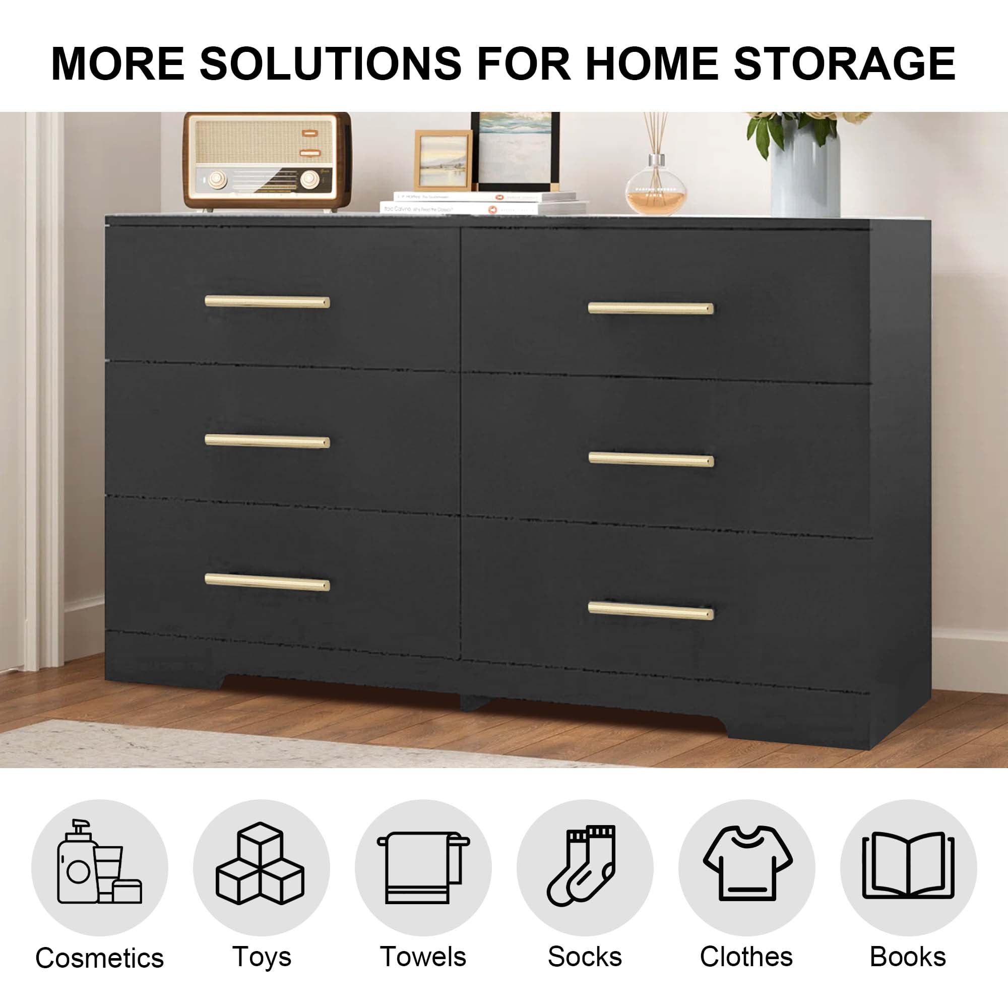Aukfa Modern 6-Drawer Dresser Chest of Drawers Storage Cabinet for Bedroom Living Room, Black - Image 7