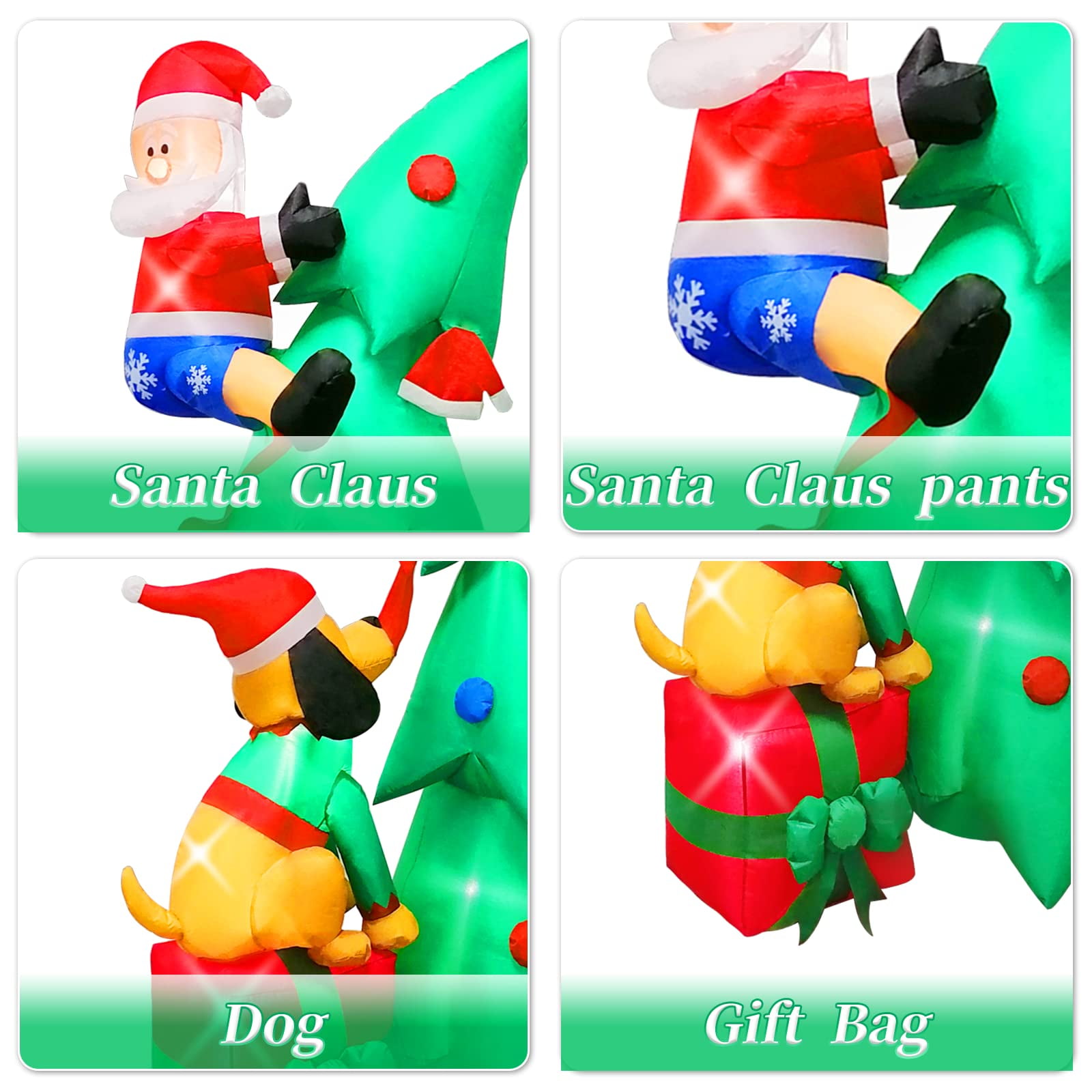 Husfou 7ft Christmas Inflatable LED Santa Claus Christmas Tree with Dog, Buit-in 6 LED Lights Blow up Yard Inflatable Decorations for Outdoor Lawn Holiday - Image 8